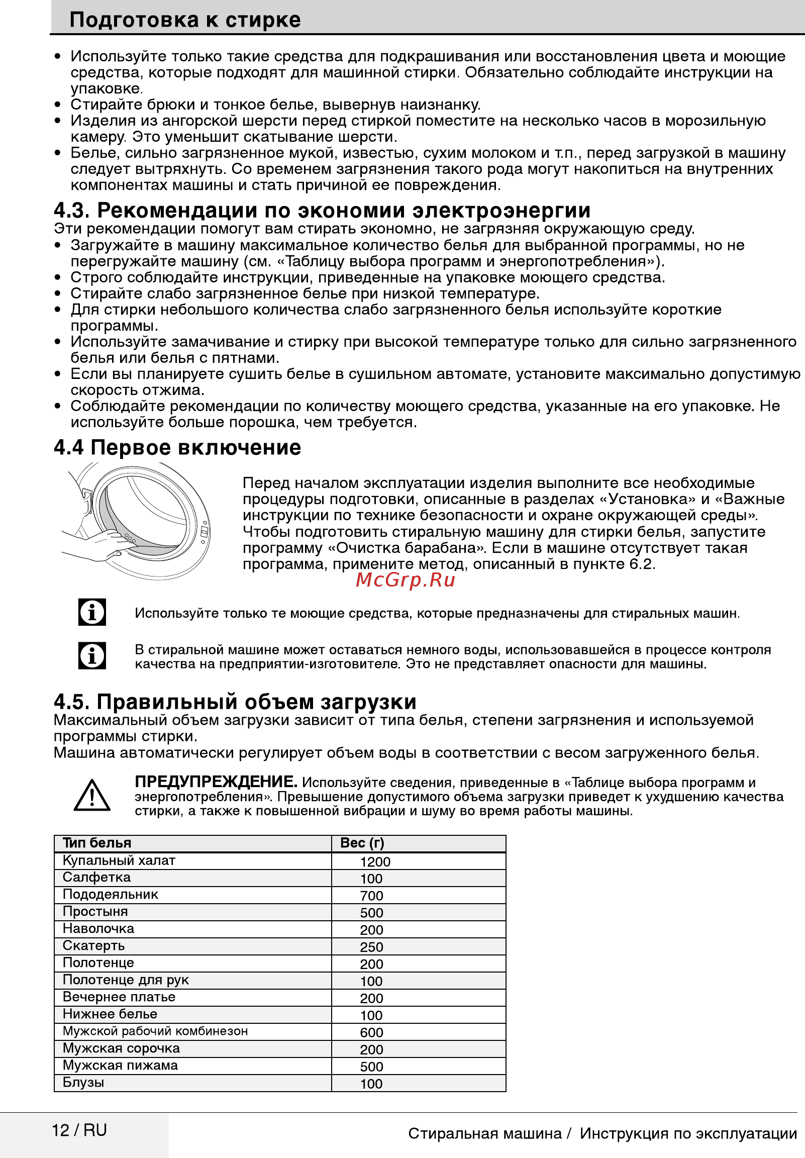 Beko WRS5511BWW [12/32] Первое включение