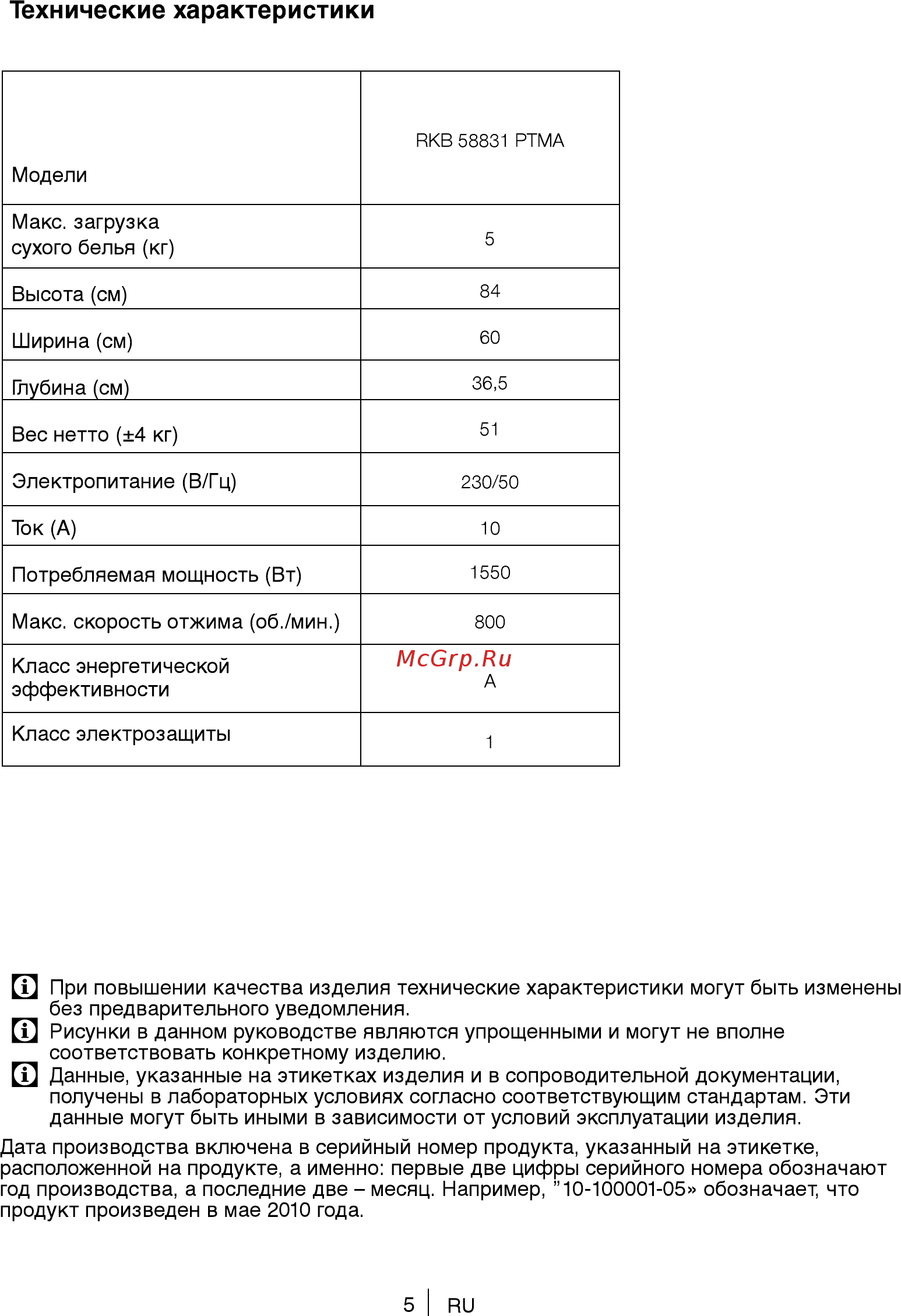 Beko RKB58831PTMA [5/36] Технические характеристики