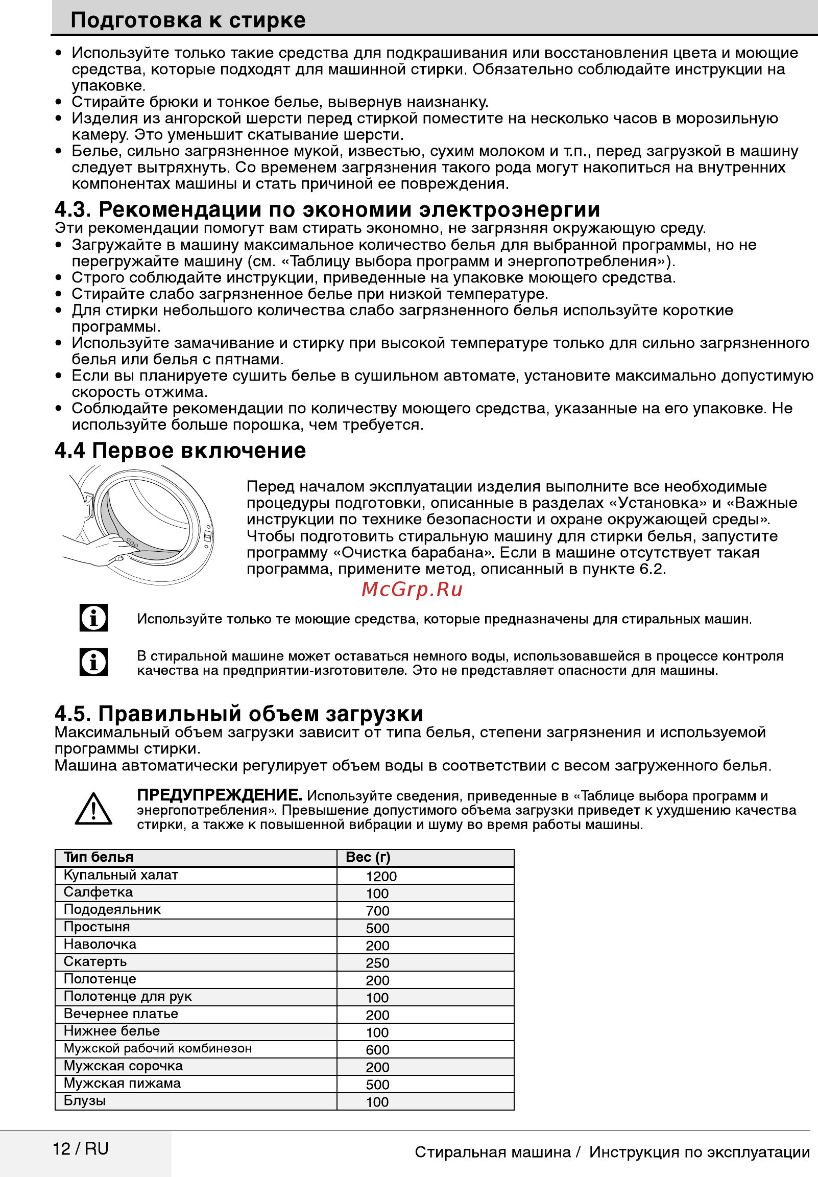 Beko WRE65P1BSS [12/32] Первое включение