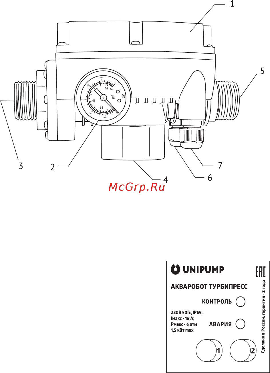 Unipump АКВАРОБОТ ТУРБИПРЕСС 1,5 [4/17] Описание и принцип действия