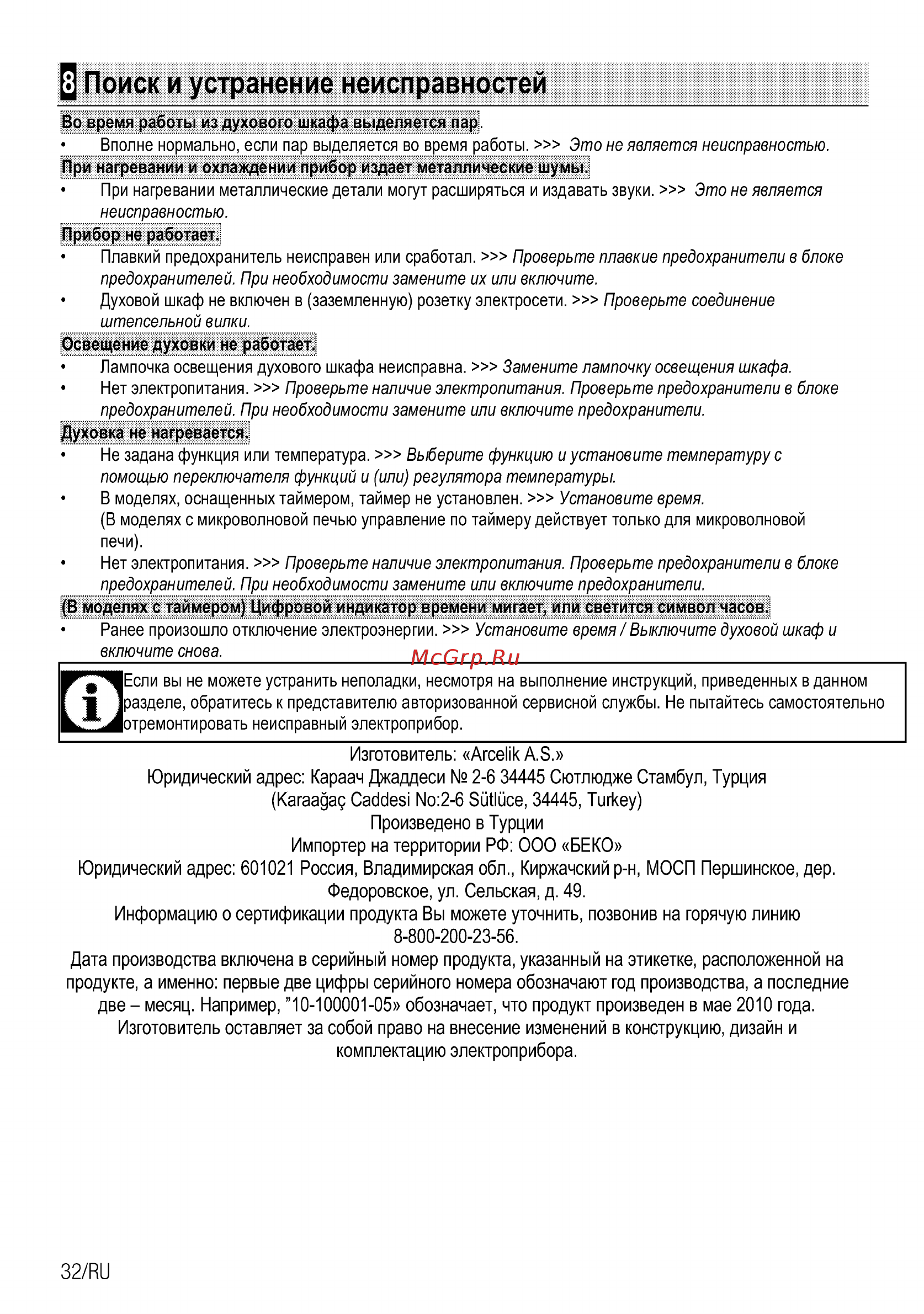 Beko FSM57300GX [32/92] Поиск и устранение неисправностей