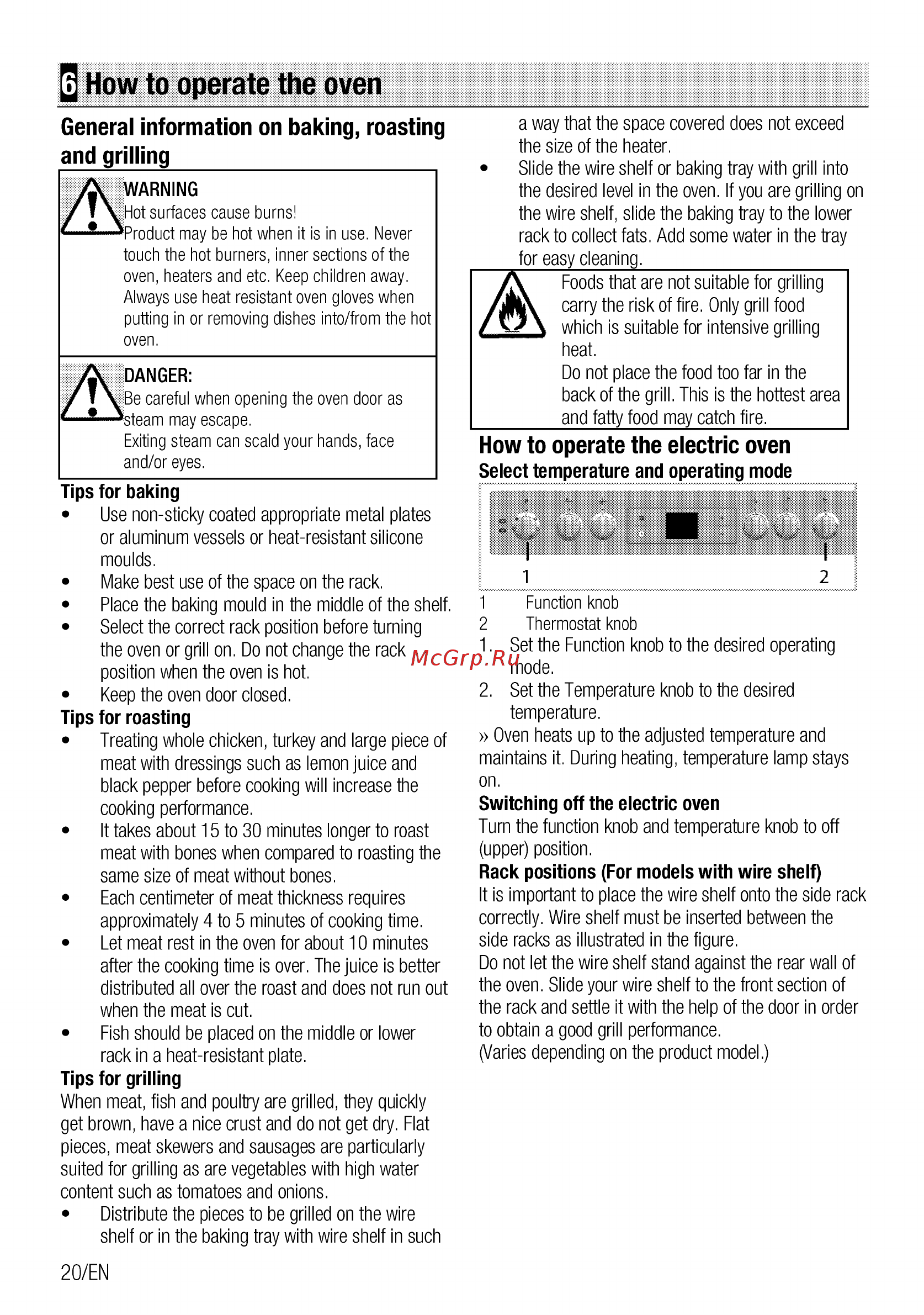 Beko FSE67500GS [20/64] How to operate the oven