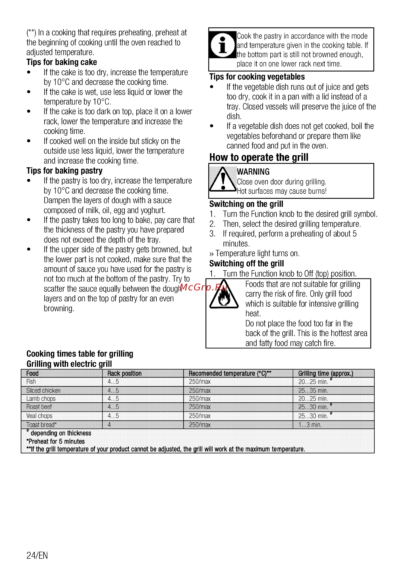 Beko FSE67500GA [24/64] How to operate the grill