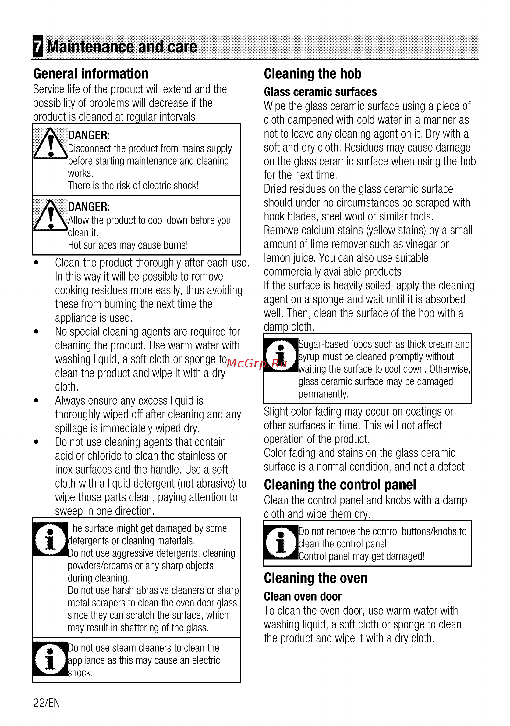 Beko CSS48100GS [22/56] Q maintenance and care