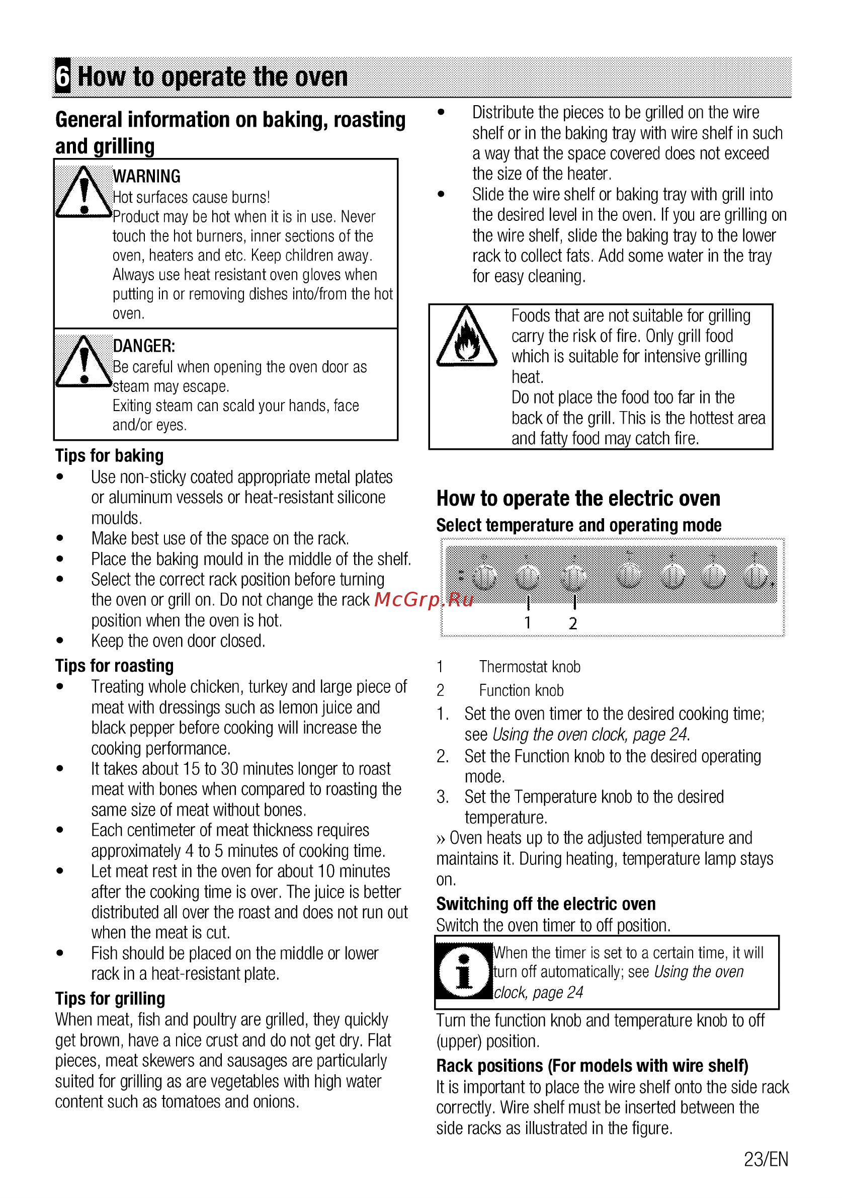 Beko FSE63110DW [23/72] How to operate the oven