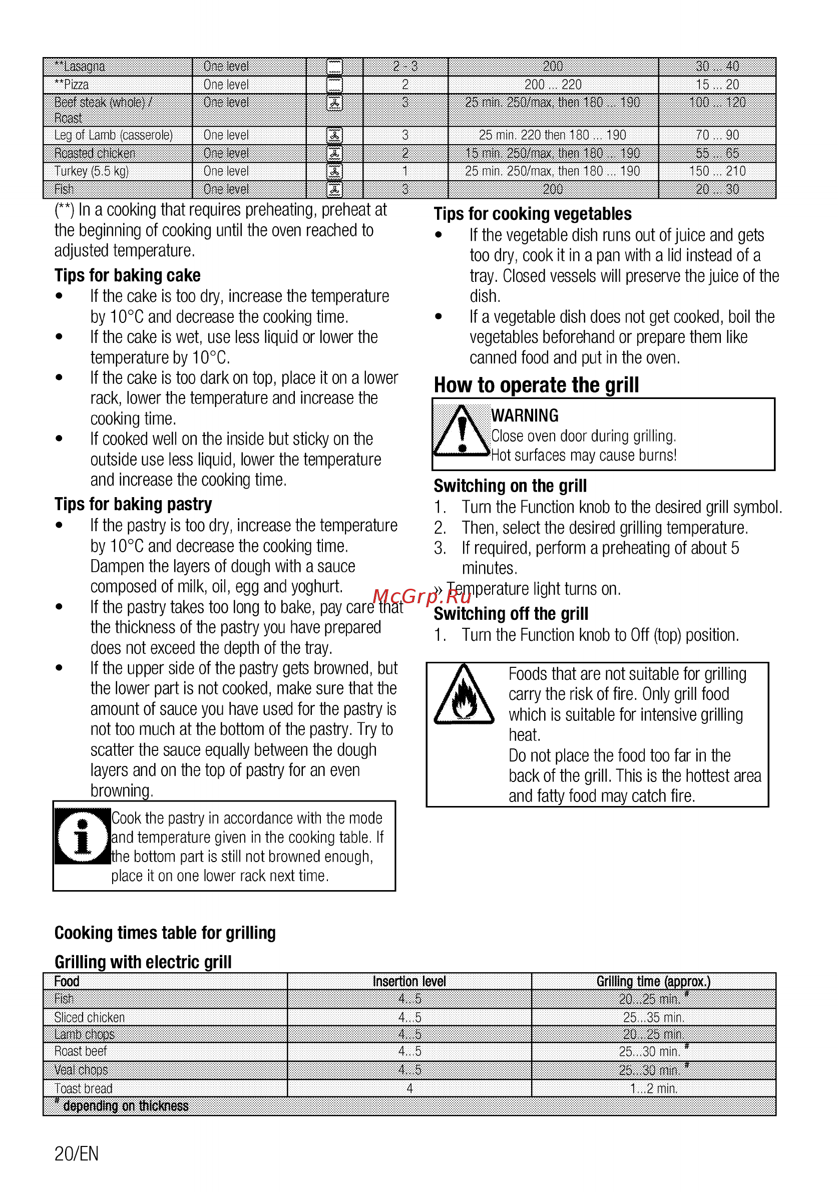 Beko BIE22000X [20/52] How to operate the grill_____________