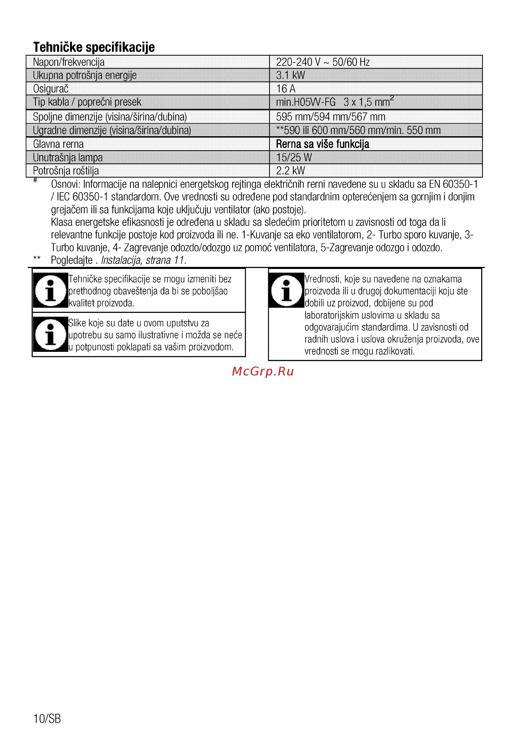 Beko BIM25400XMS [10/104] Tehnicke specifikacije