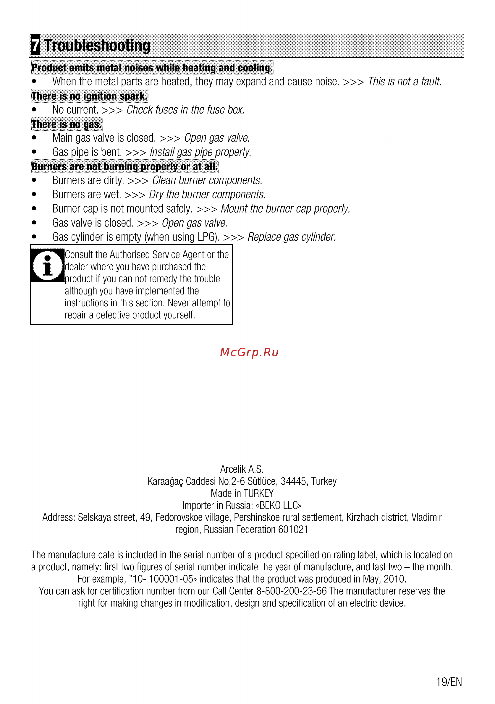 Beko HIZG 64125 SR [19/44] Q troubleshooting