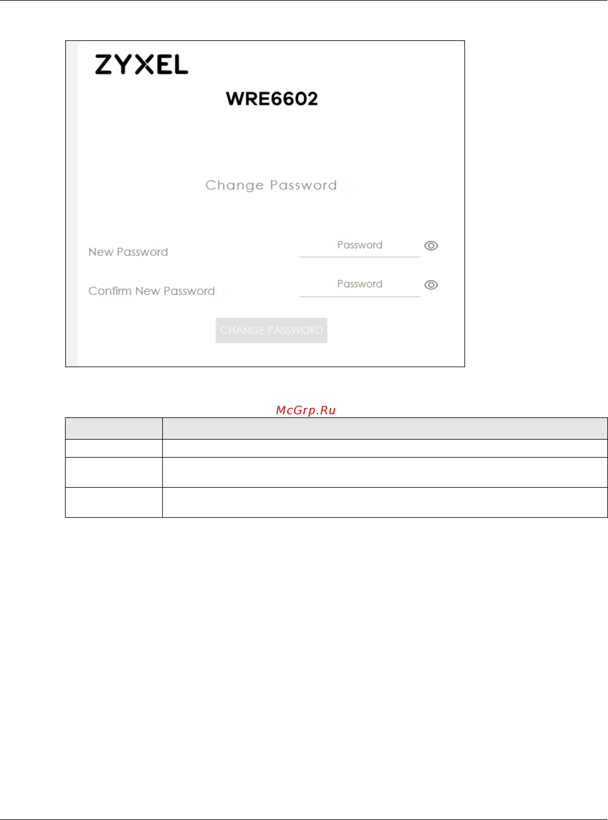 Zyxel WRE6602 [15/53] Note once you have changed the password you cannot change it again unless you reset the wre6602 back to its factory default settings you will need to reset the wre6602 to the fac...