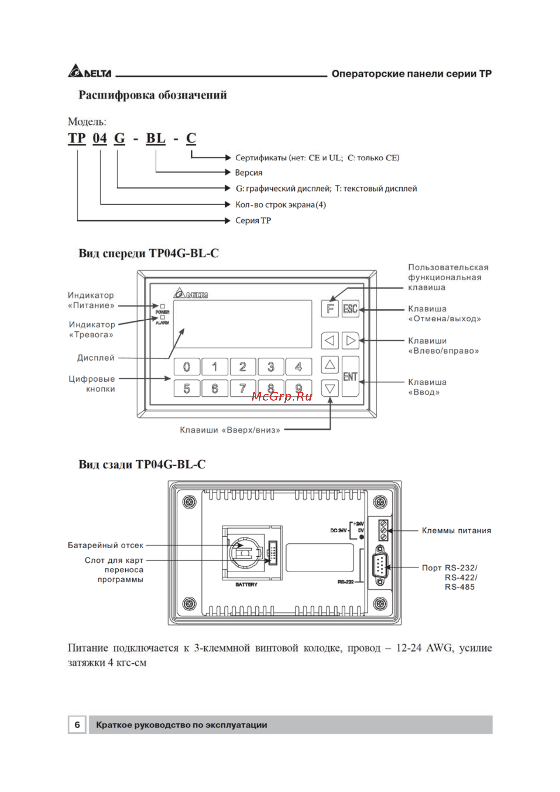Delta Electronics TP04G-BL-C [6/48] Расшифровка обозначений