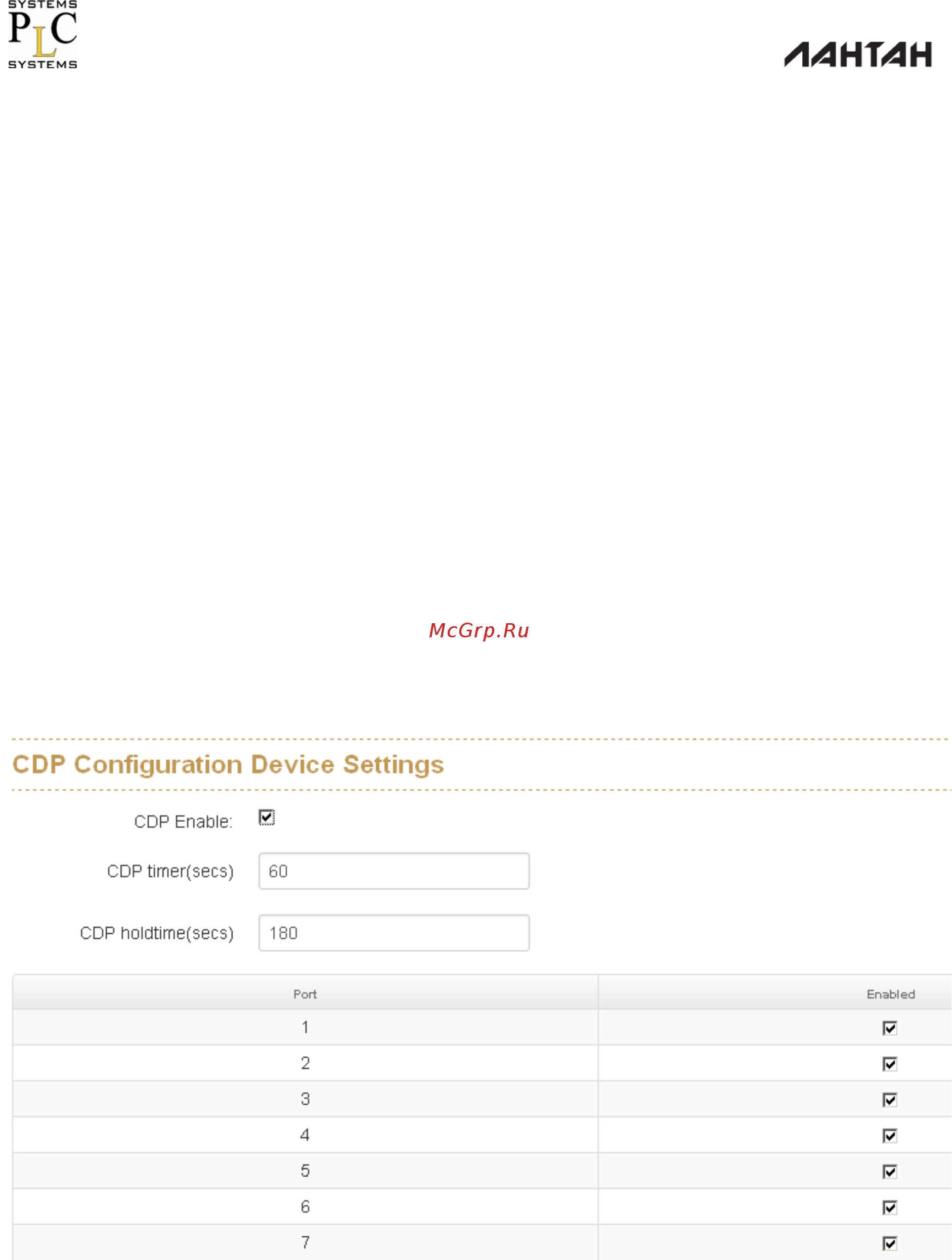 Лантан SDP-5416-G-DS-PoE af/at [70/104] Настройки cdp configuration device settings