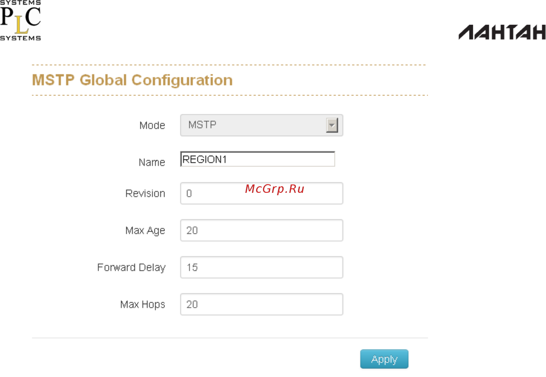 Лантан SDP-5416-G-DS-PoE af/at [75/104] Общие настройки mstp global configuration