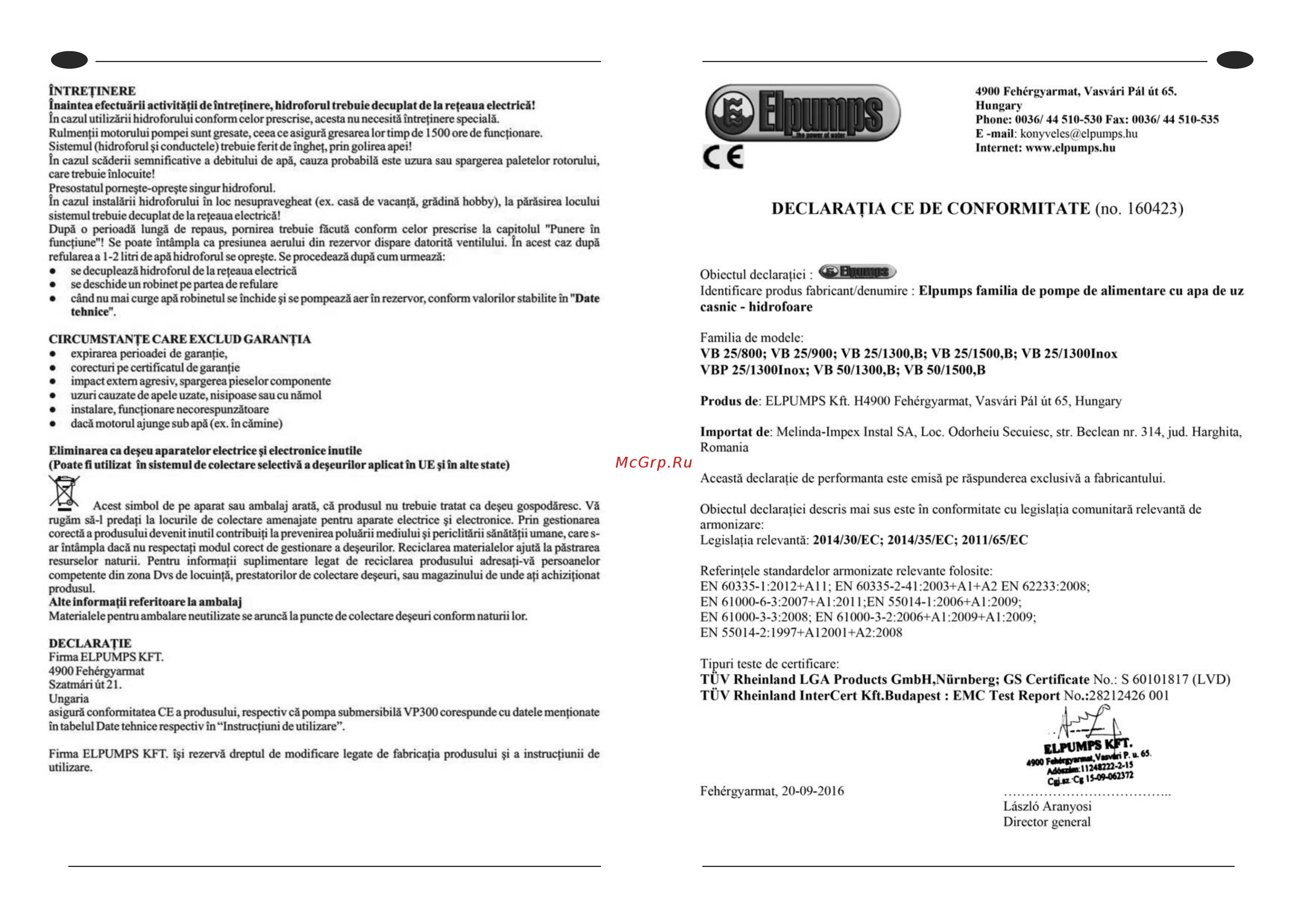 Elpumps VB25/800 Руководство по эксплуатации онлайн [15/43] 398226