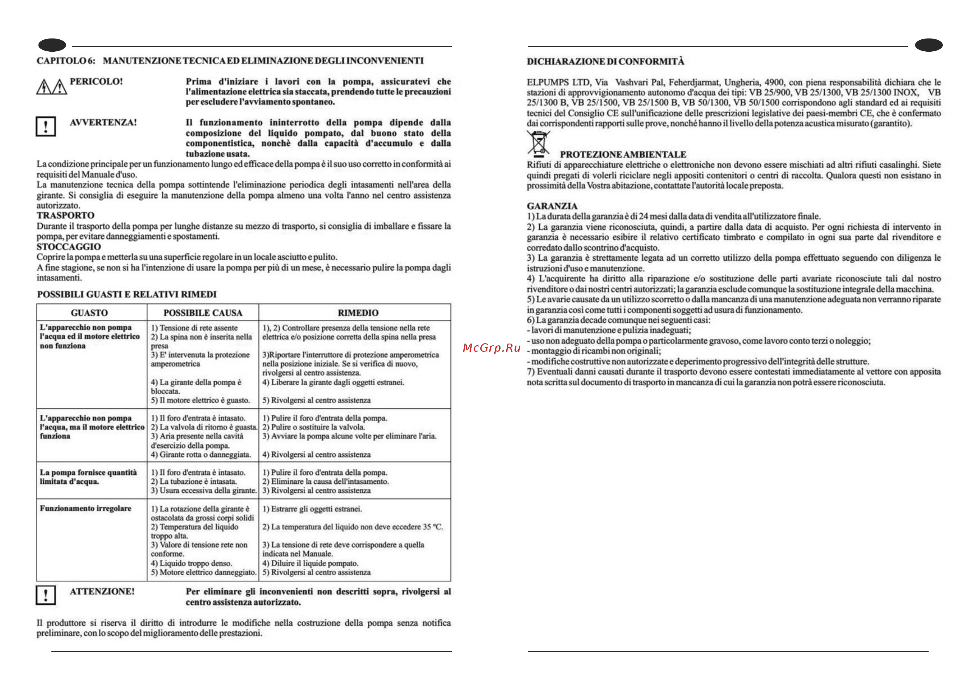 Elpumps VB25/800 Руководство по эксплуатации онлайн [35/43] 398226