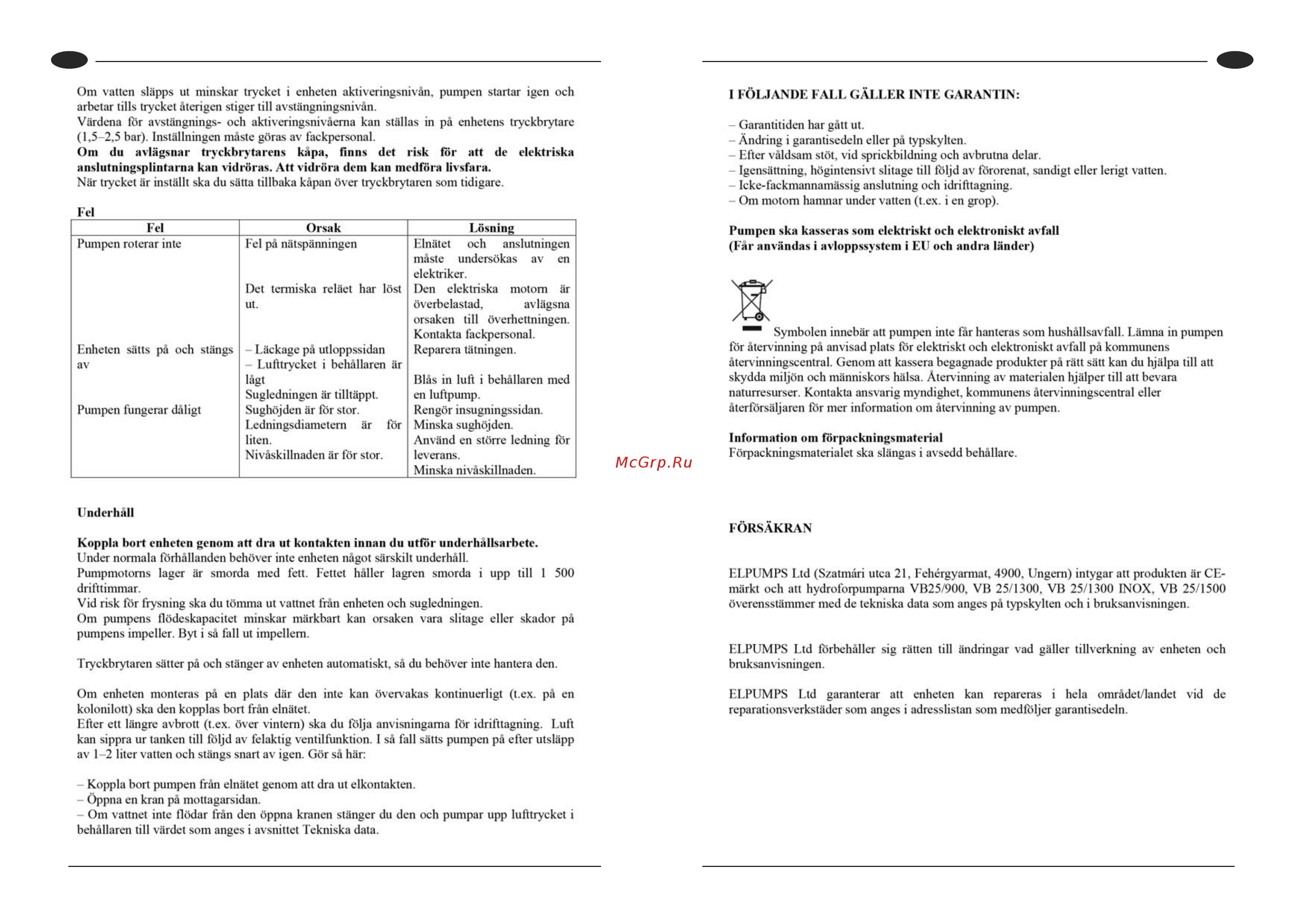 Elpumps VB25/800 Руководство по эксплуатации онлайн [40/43] 398226