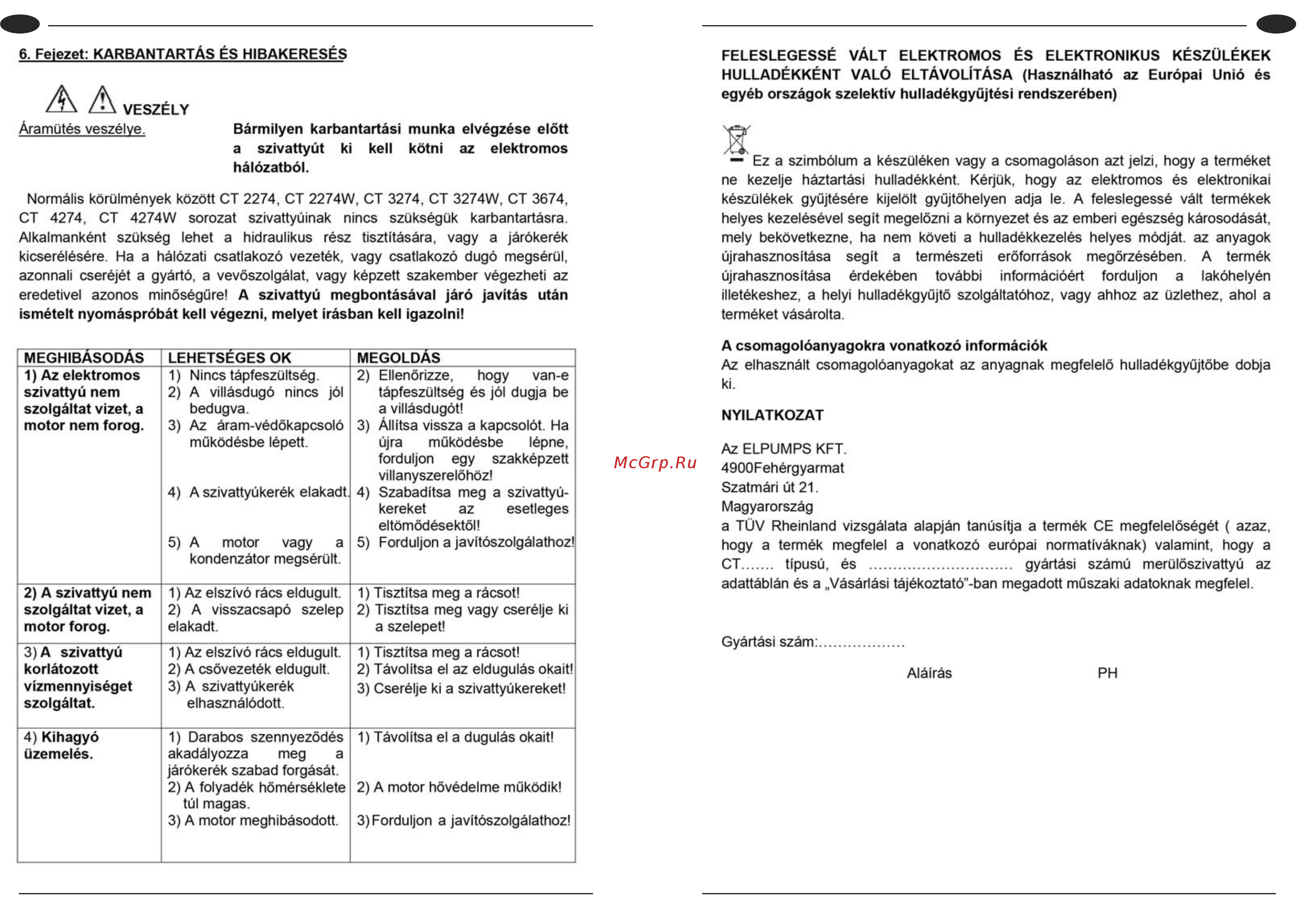 Elpumps CT2274W Руководство по эксплуатации онлайн [10/47] 398232