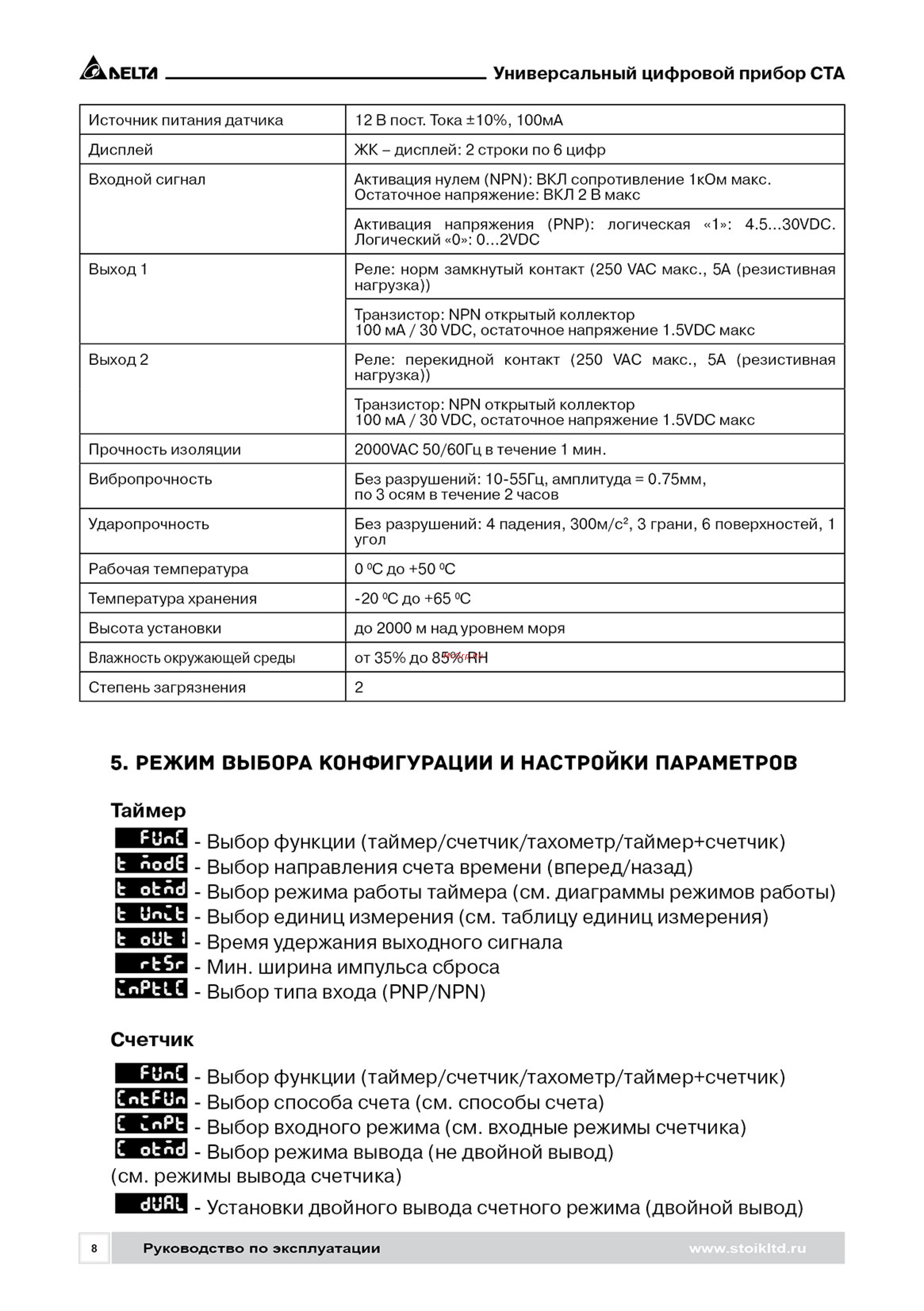 Delta Electronics CTA4001D [8/24] Режим выбора конфигурации и настройки параметров