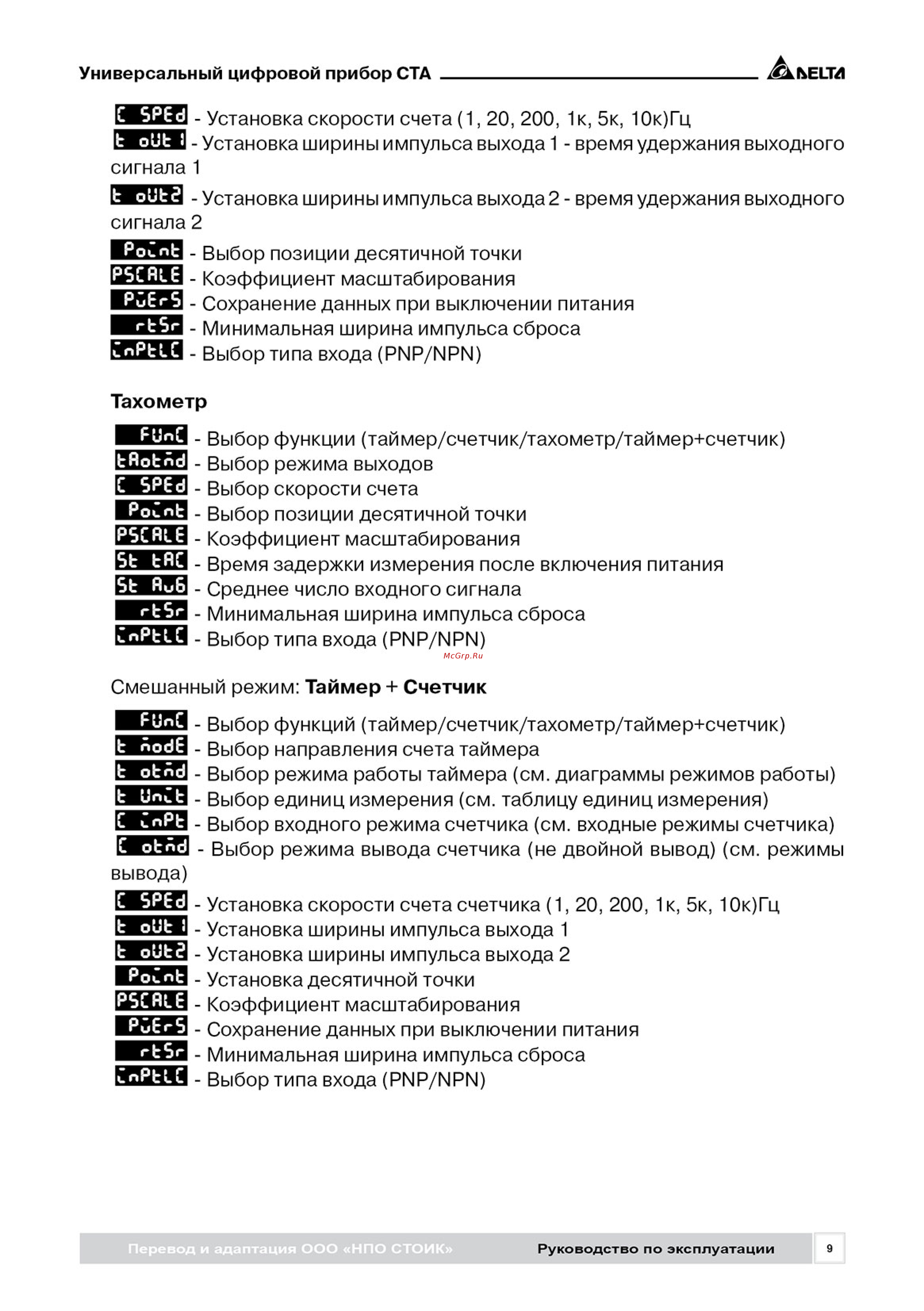Delta Electronics CTA4001D [9/24] Тахометр