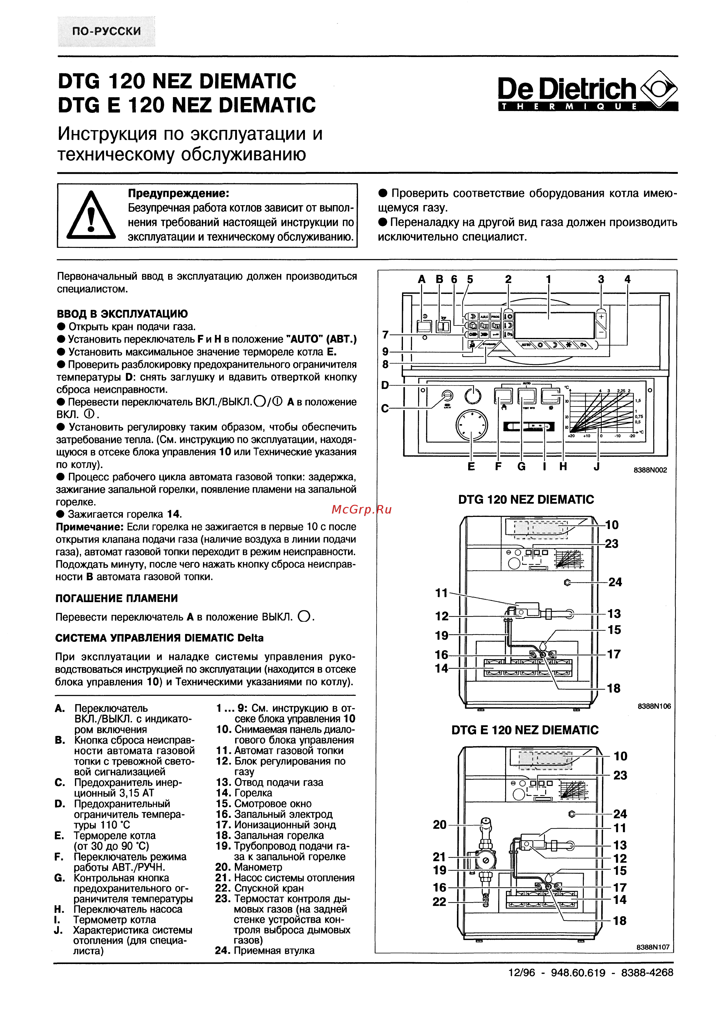 De Dietrich DTG E 120 NEZ DIEMATIC Инструкция по эксплуатации онлайн