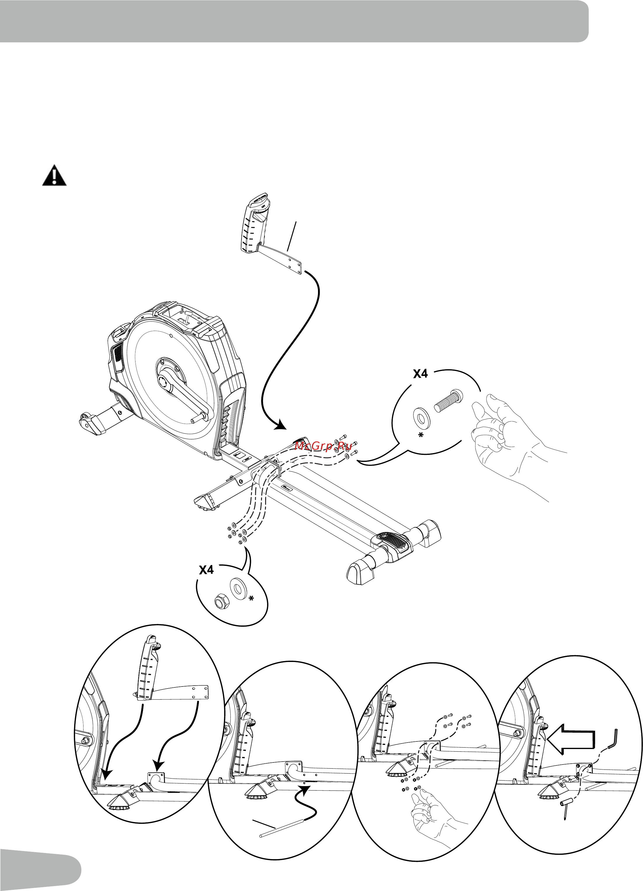 Nautilus E624 Elliptical [10/44] Прикрепите ручное подъемное приспособление в сборе с помощью шарнирного рычага