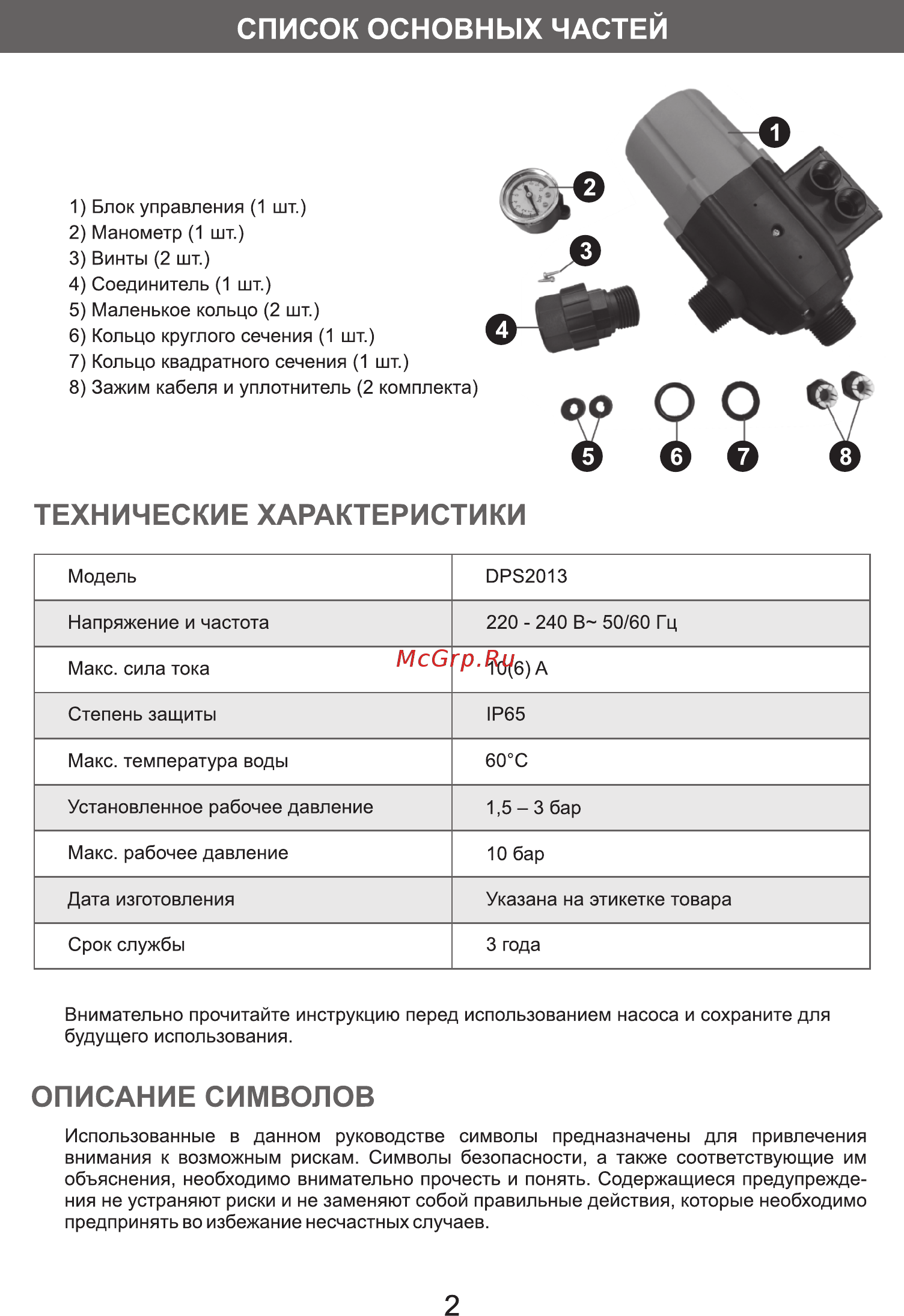 DORN DPS2013 [2/6] Описание символов