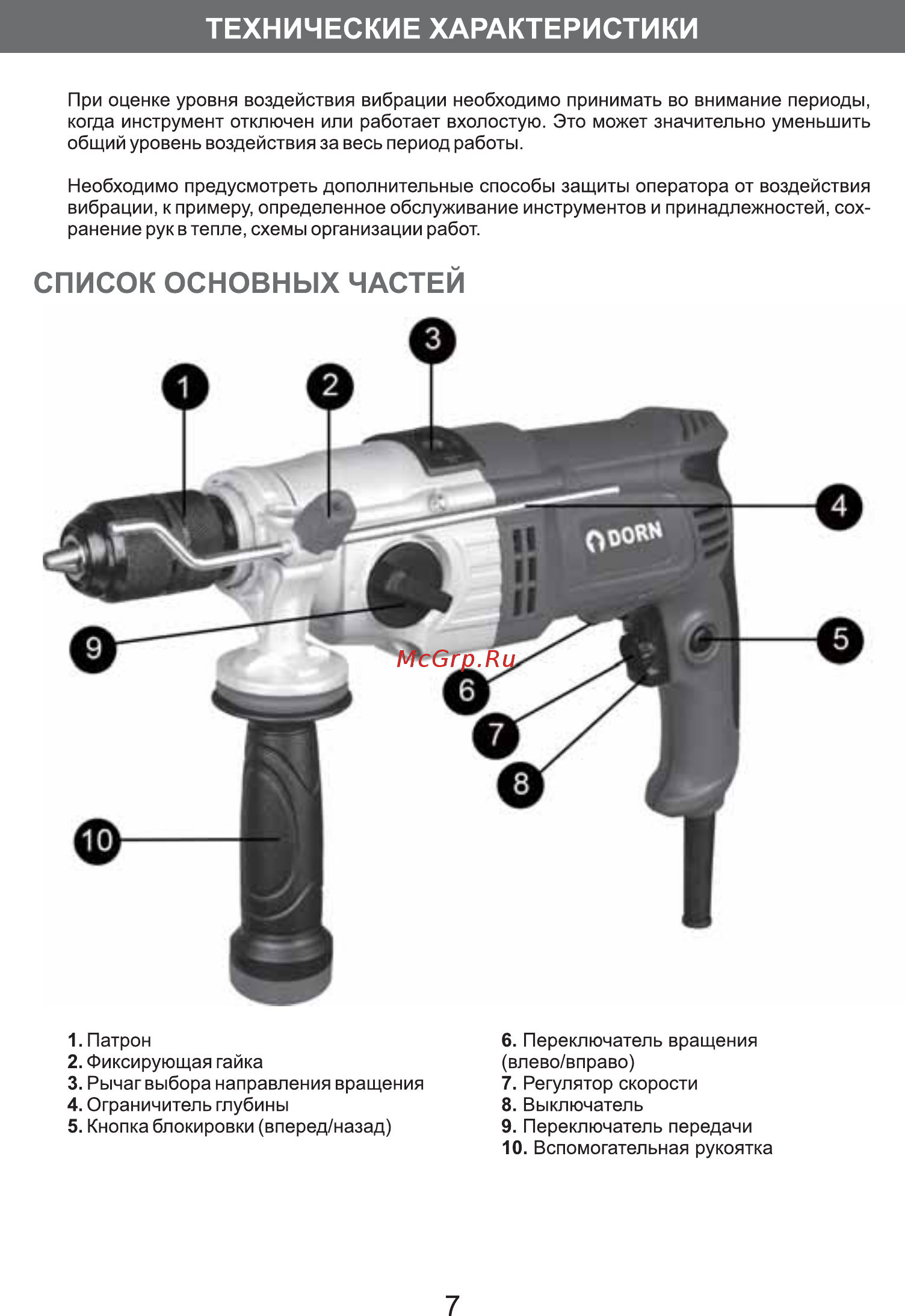DORN DD-1050 [7/10] Список основных частей