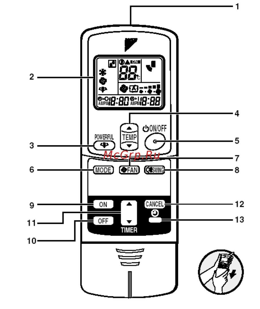 Daikin FT25CV1A [10/30] Пульт дистанционного управления