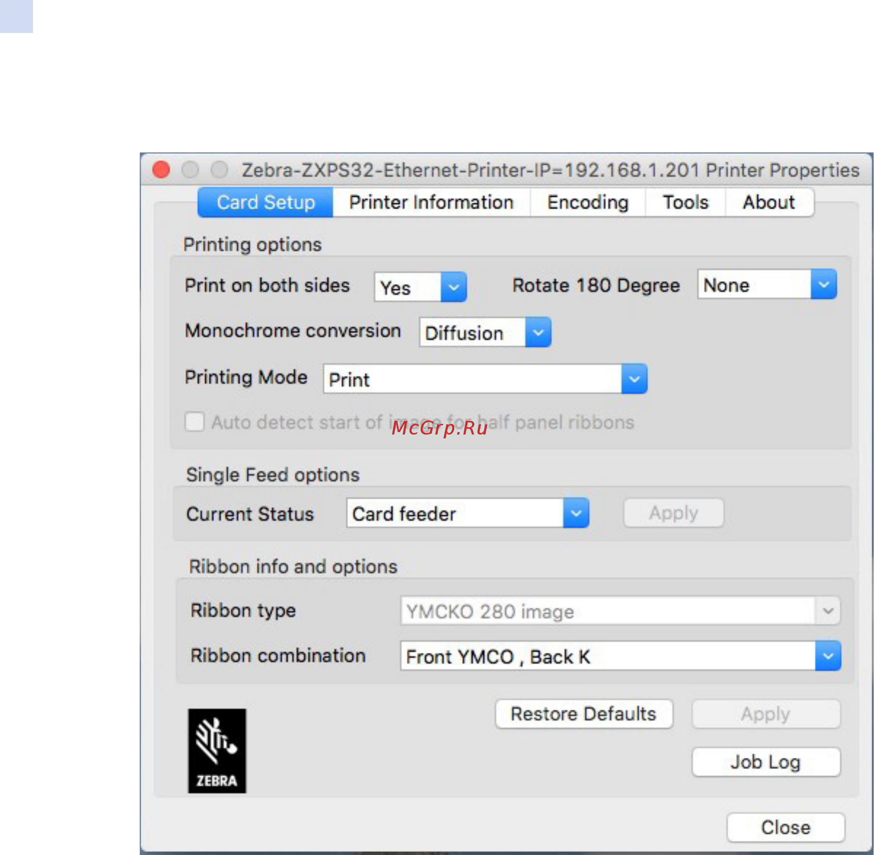 Zebra ZXP 1 [8/20] Card setup