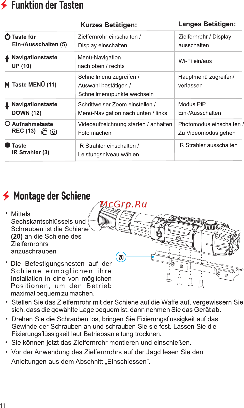 Pulsar Digisight Ultra N455 [14/28] Funktion der tasten