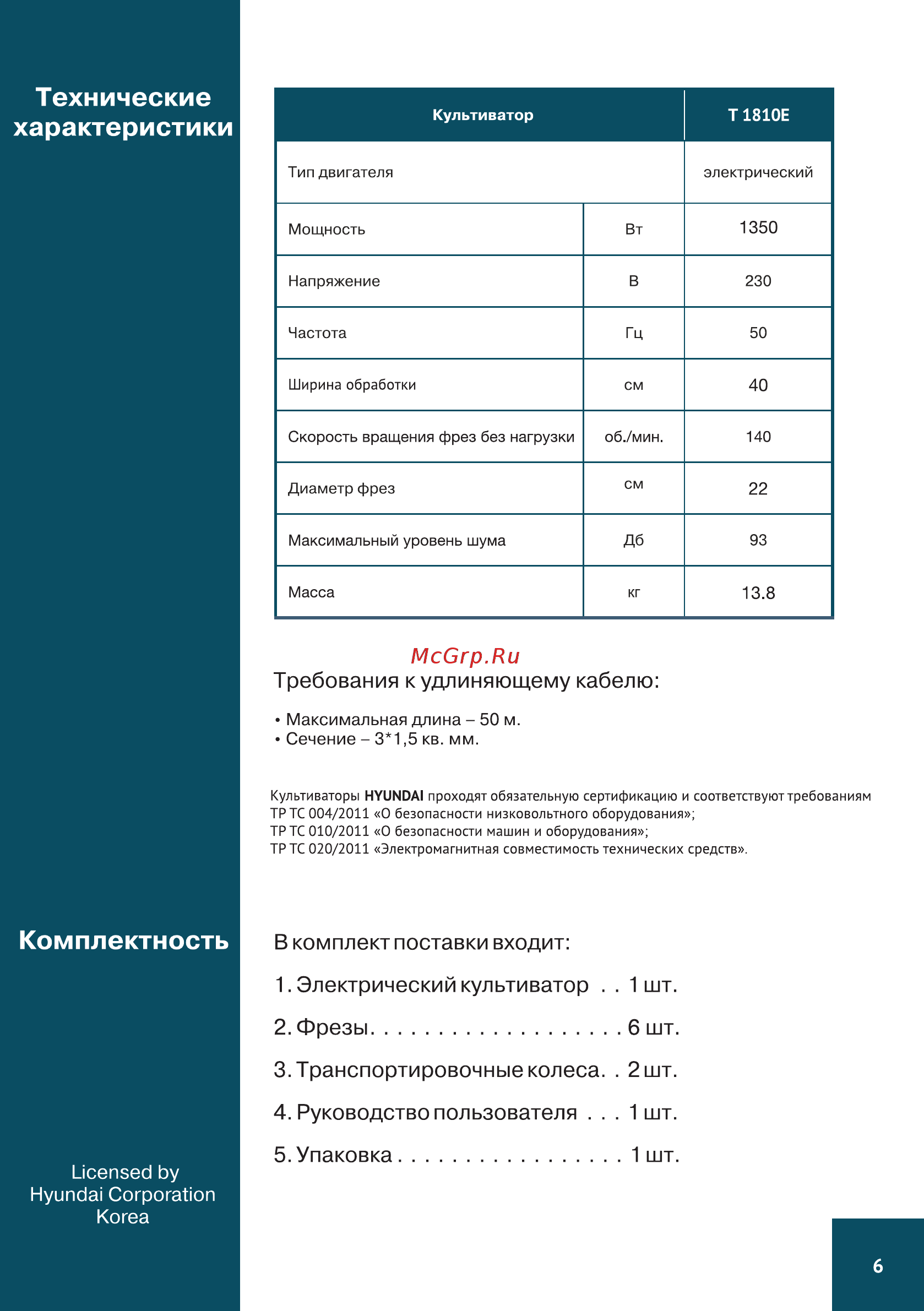 Hyundai T 1810E [6/44] Электрический культиватор 1 шт