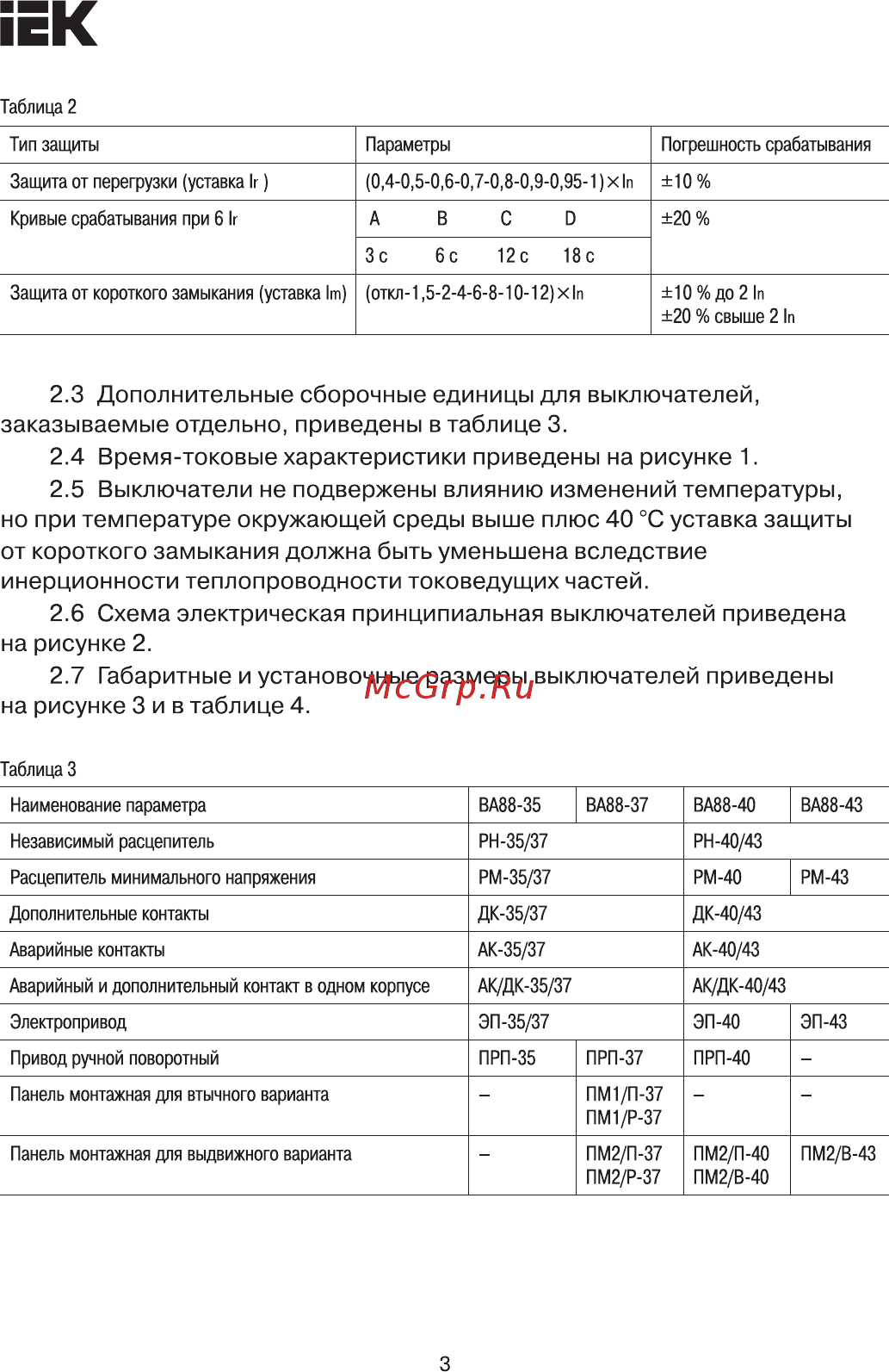 Iek ВА88-43 3Р 1000А 50кА с электронным расцепителем МР 211 [3/11] Время токовые характеристики приведены на рисунке 1 2 выключатели не подвержены влиянию изменений температуры
