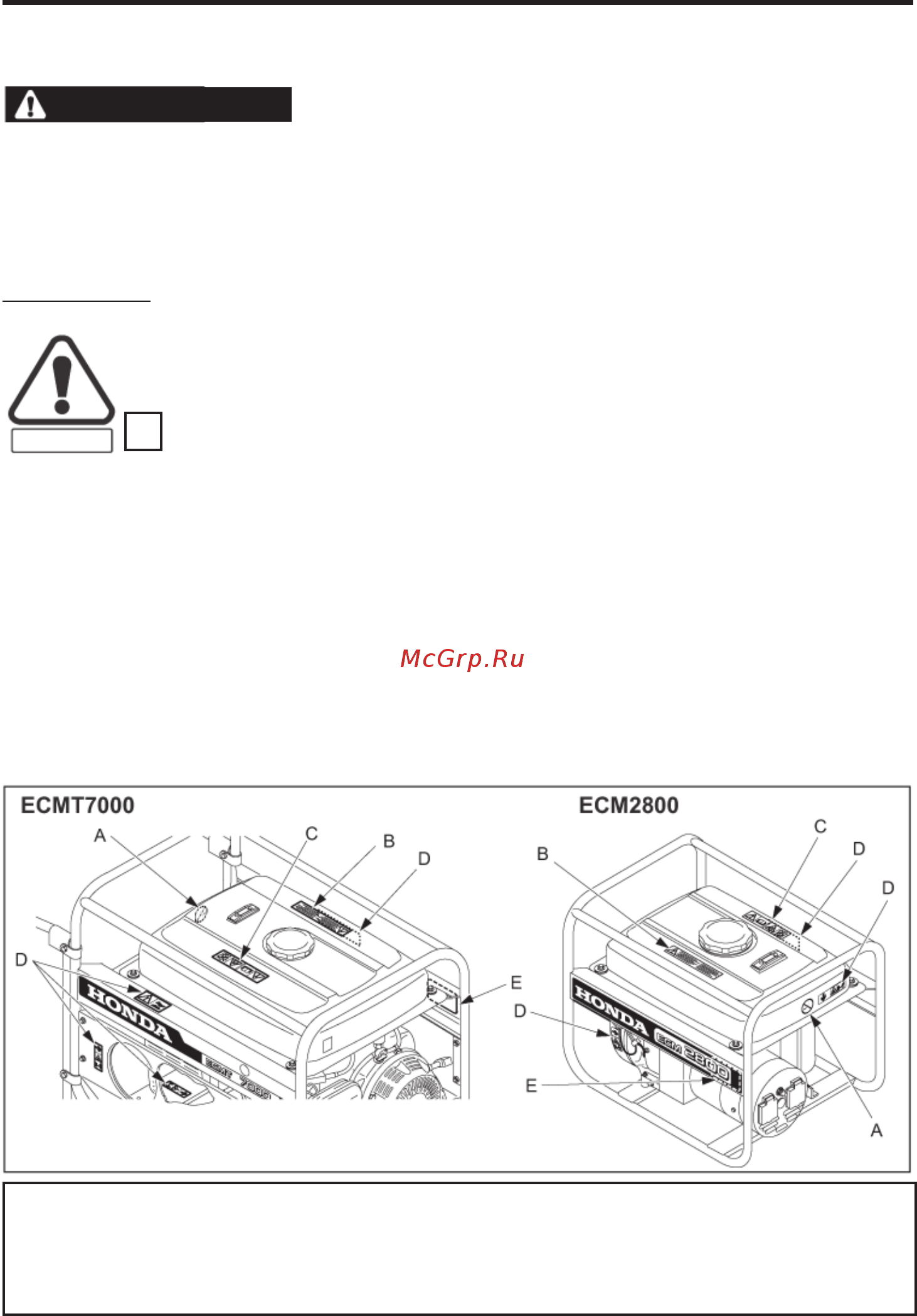 Honda ECM 2800K2 [4/28] Предупреждение