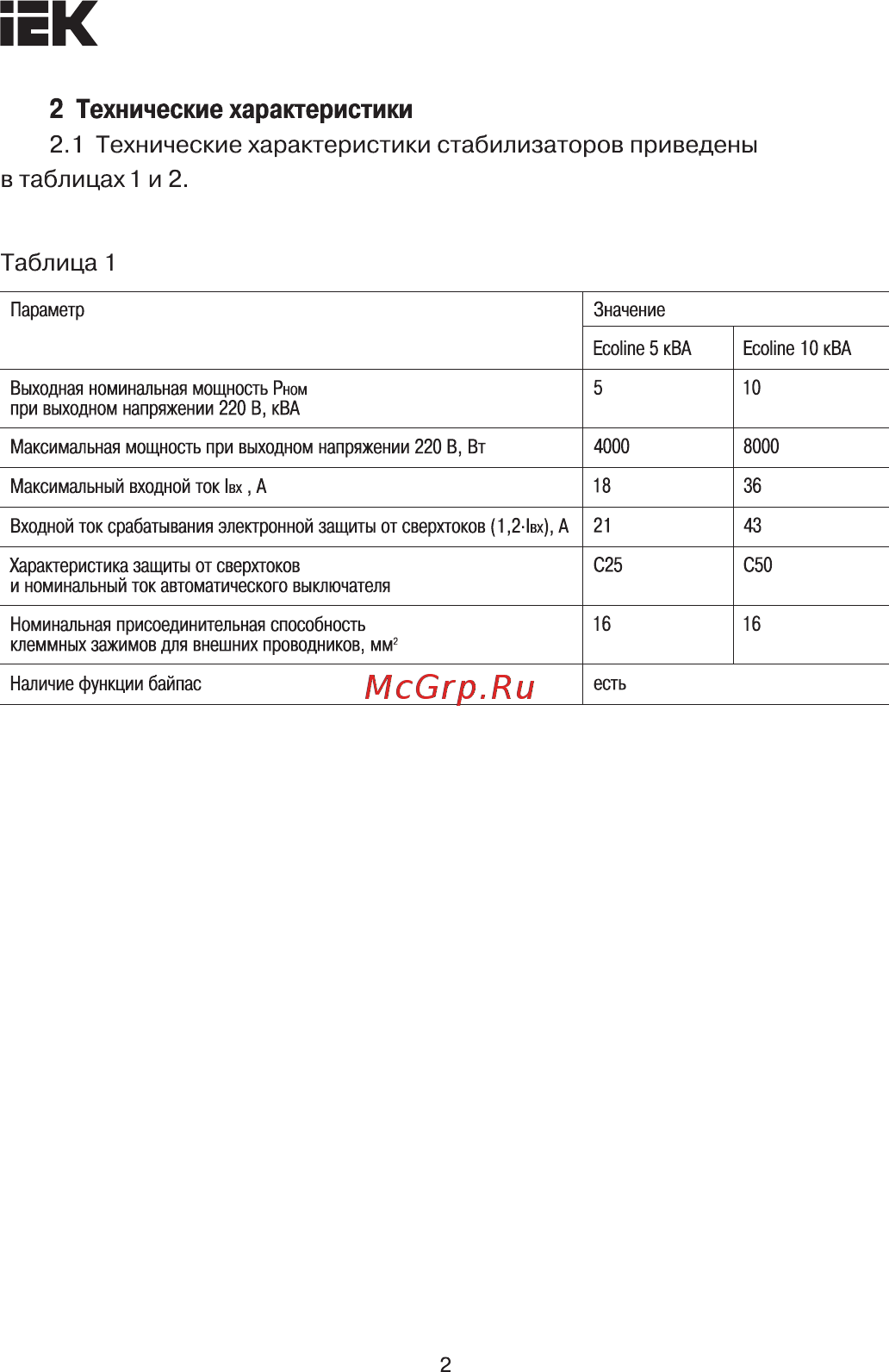 Iek Ecoline 10 кВА IVS26-1-10000 [2/15] В таблицах 1 и 2
