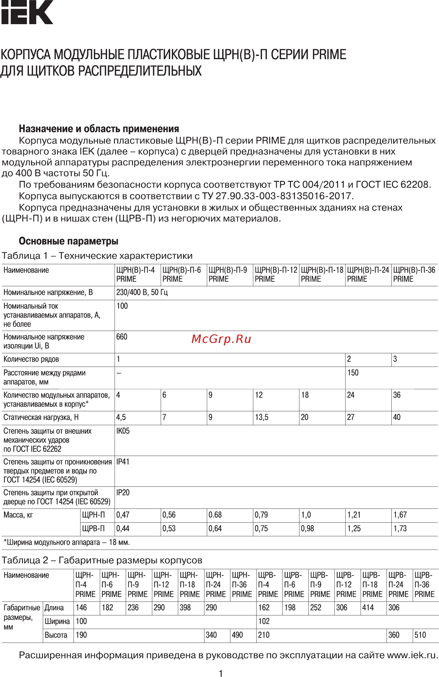 Iek ЩРН-П-12мод. PRIME MKP82-N-12-41-10 Краткое руководство по эксплуатации онлайн