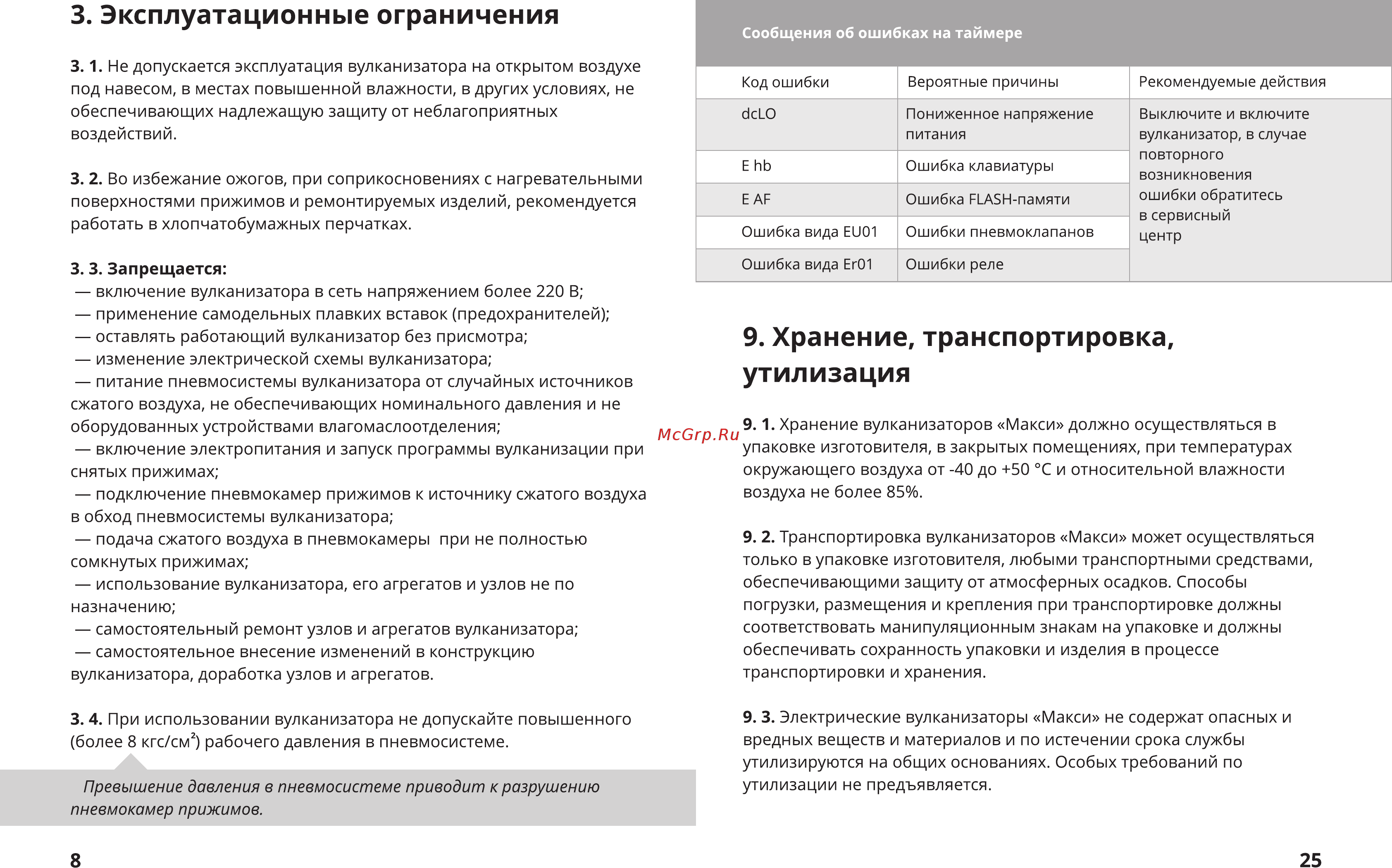 СибЕК Макси-ТРМ [8/16] Эксплуатационные ограничения