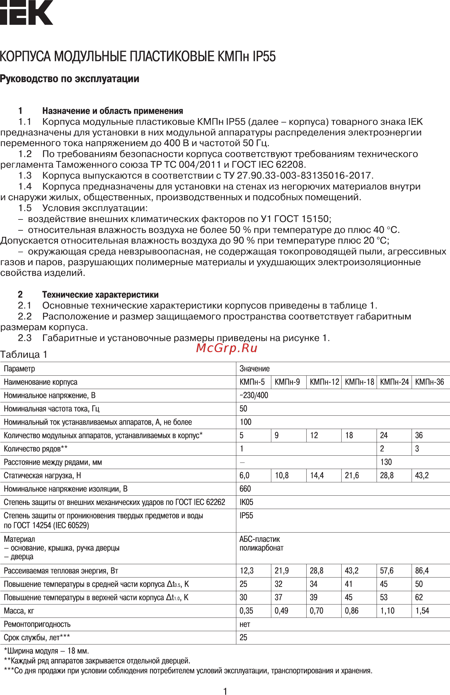 Iek КМПн-5 IP55, модульный, пластиковый, навесной MKP72-N3-05-55 Руководство По Эксплуатации онлайн