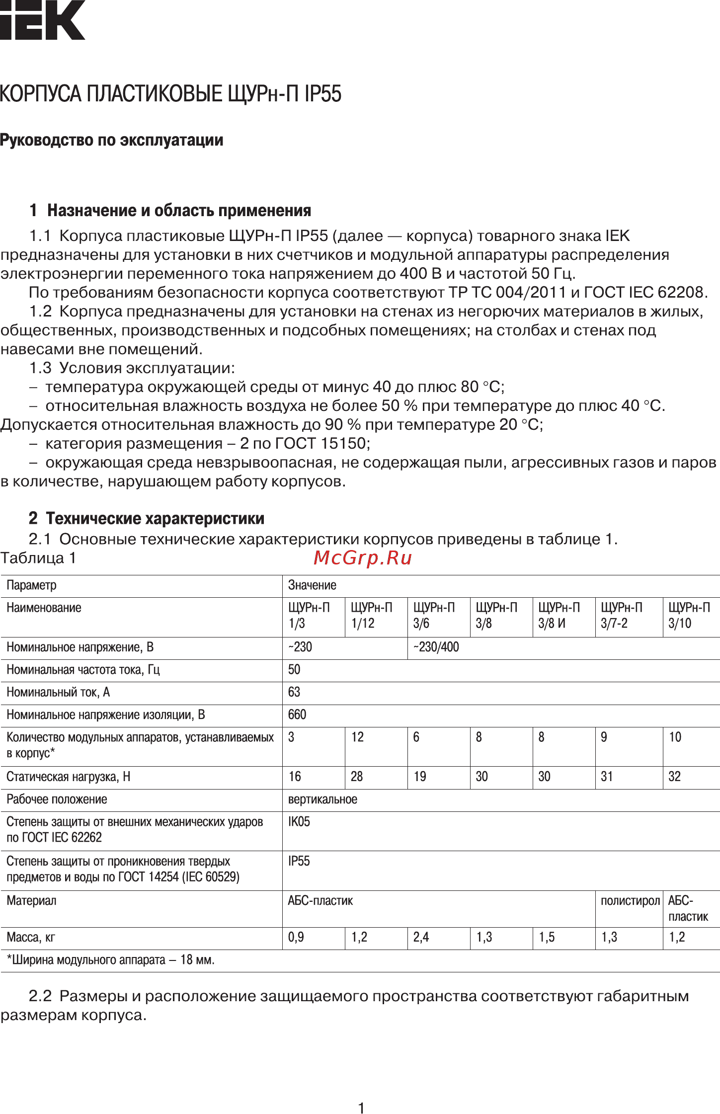 Iek ЩУРн-П 1/12 IP55 MSP112-1-55 Руководство По Эксплуатации онлайн