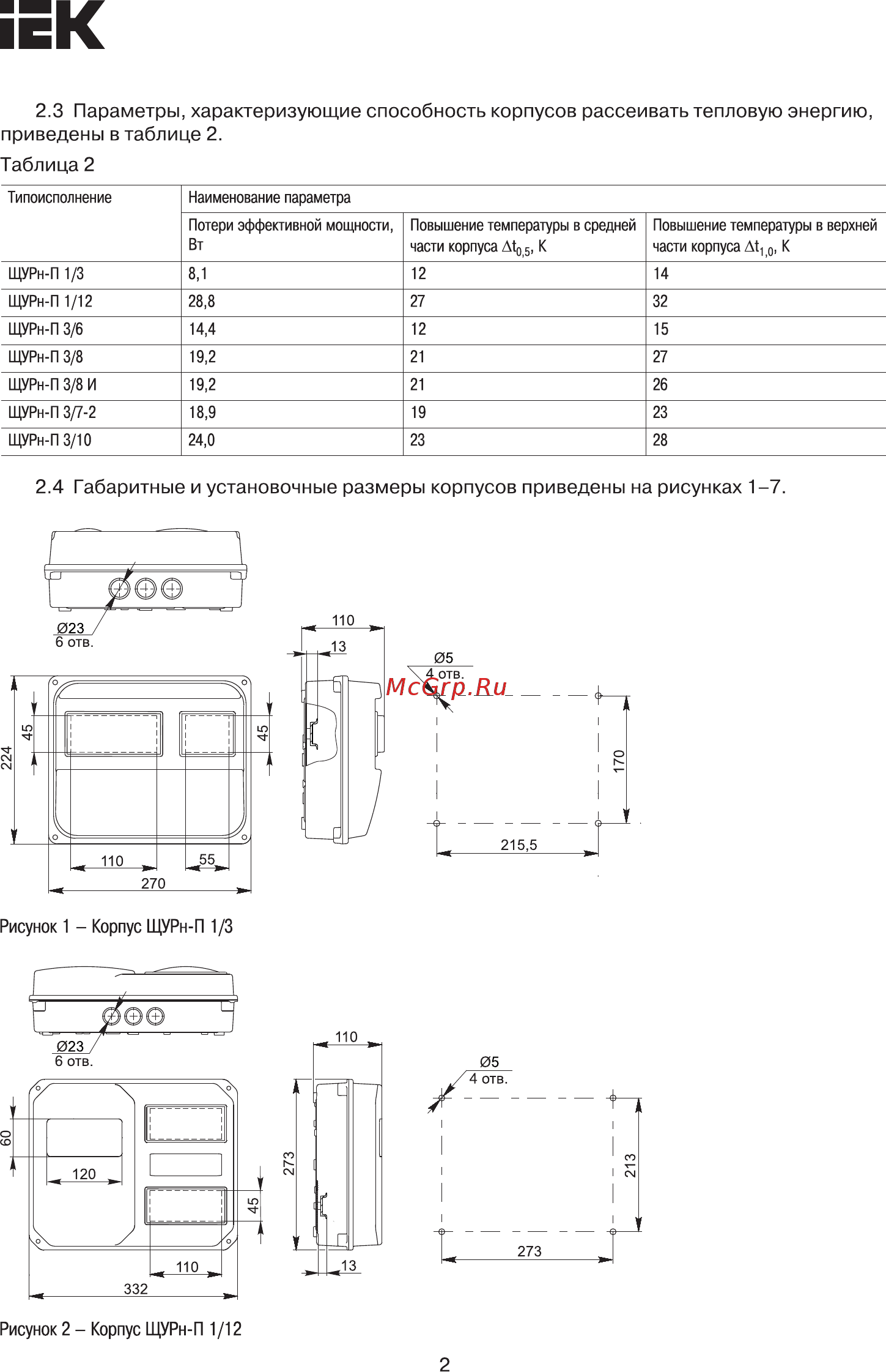 Iek , пластиковый, ЩУРн-П 3/10, IP55, ИЭК, MSP310-3-55 [2/7] Параметры характеризующие способность корпусов рассеивать тепловую энергию