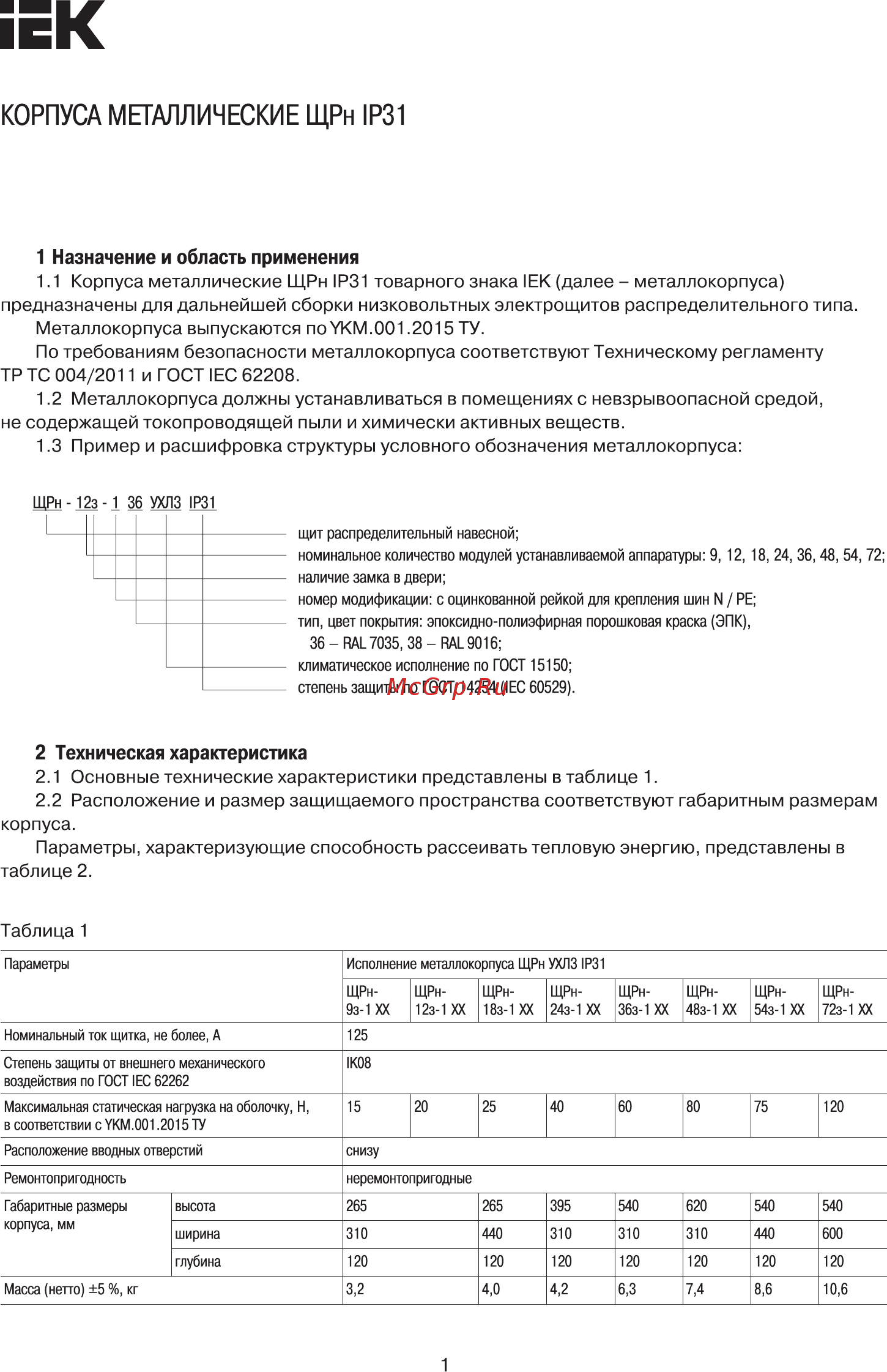 Iek ЩРн-36з-1 36 УХЛ3 IP31 MKM14-N-36-31-Z Краткое руководство по эксплуатации онлайн