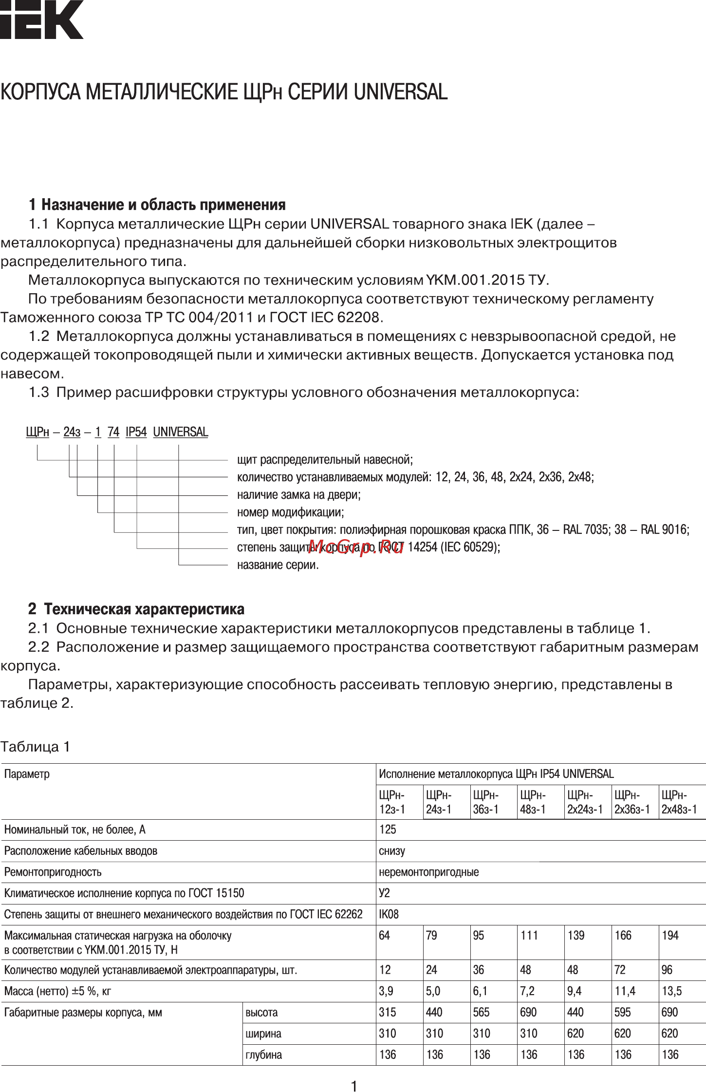 Iek ЩРн-24з-1 IP54 UNIVERSAL MKM11-N-24-54-Z-U Краткое руководство по эксплуатации онлайн