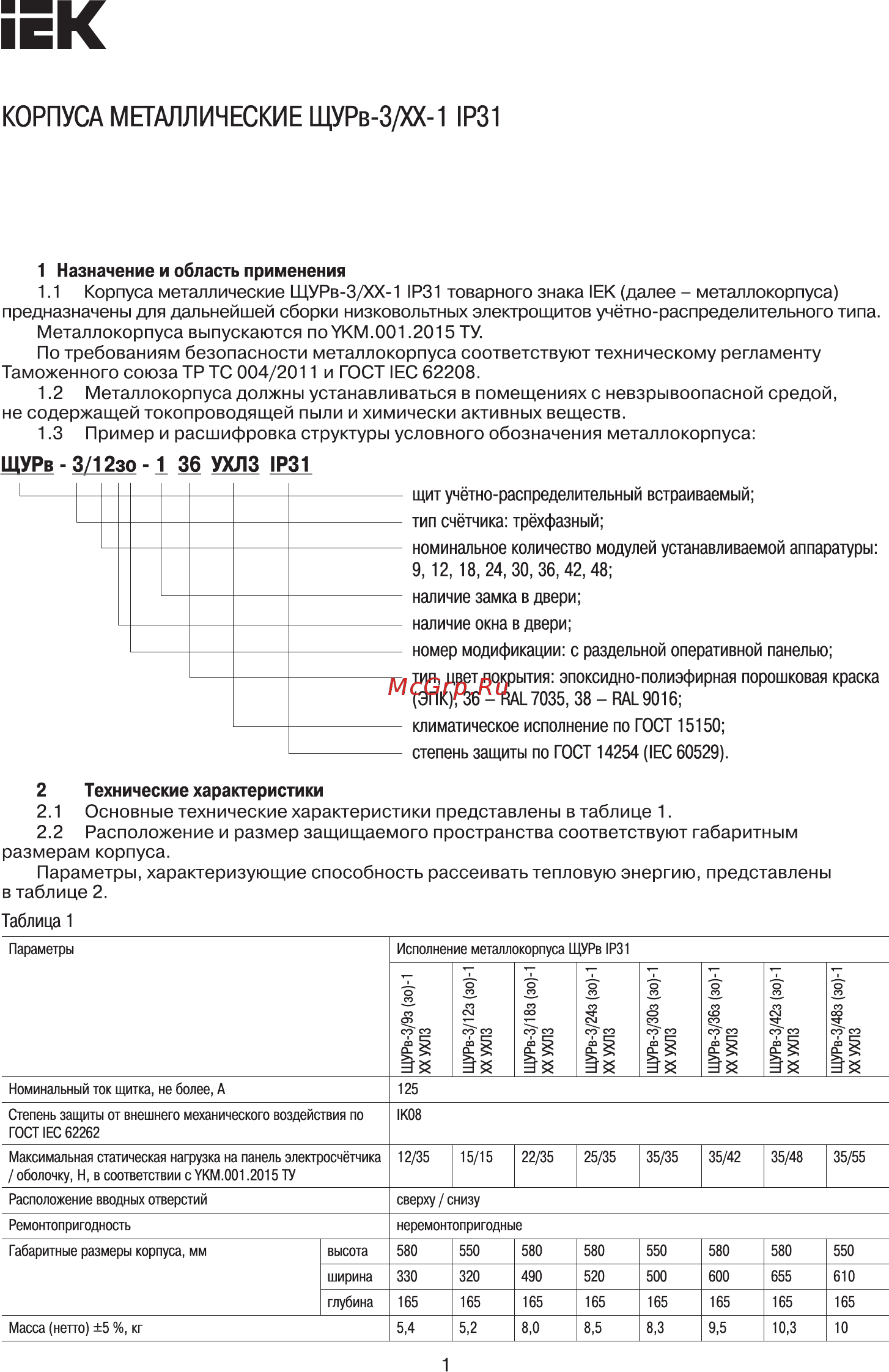 Iek ЩУРв-3/12зо-1 36 УХЛ3 IP31 MKM35-V-12-31-ZO Краткое руководство по эксплуатации онлайн