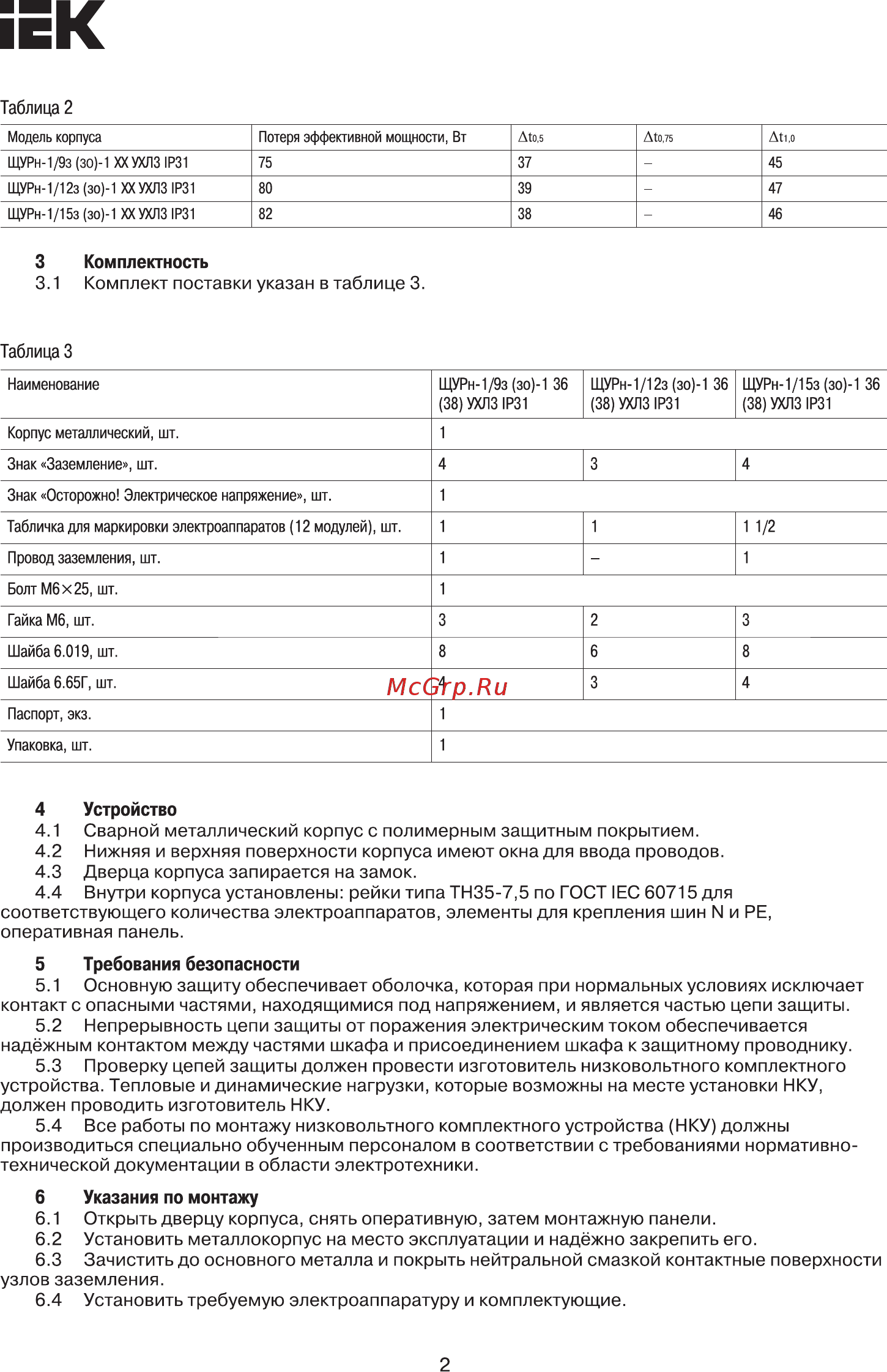 Iek ЩУРн-1/9зо-1 36 УХЛ3 IP31 ИЭК MKM22-N-09-31-ZO [2/4] Страница 2