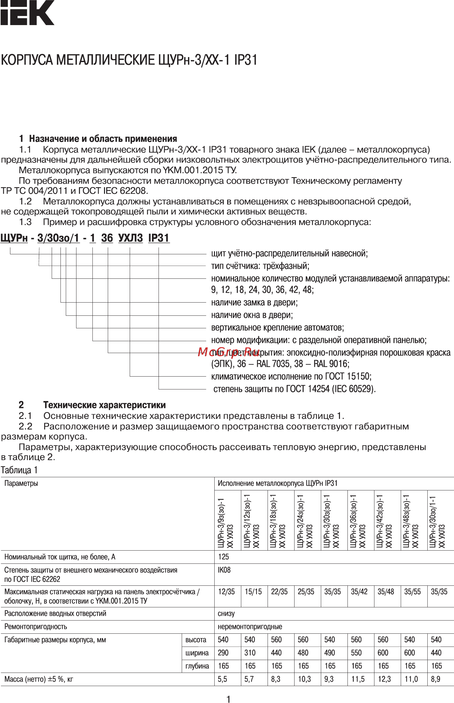 Iek ЩУРн-3/12зо-1 36 УХЛ3 IP31 MKM35-N-12-31-ZO Краткое руководство по эксплуатации онлайн