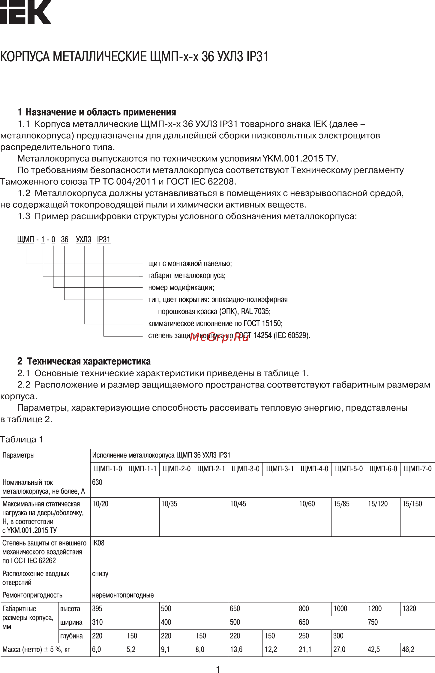 Iek ЩМП-6-0 36 УХЛ3 IP31 YKM40-06-31 Краткое руководство по эксплуатации онлайн