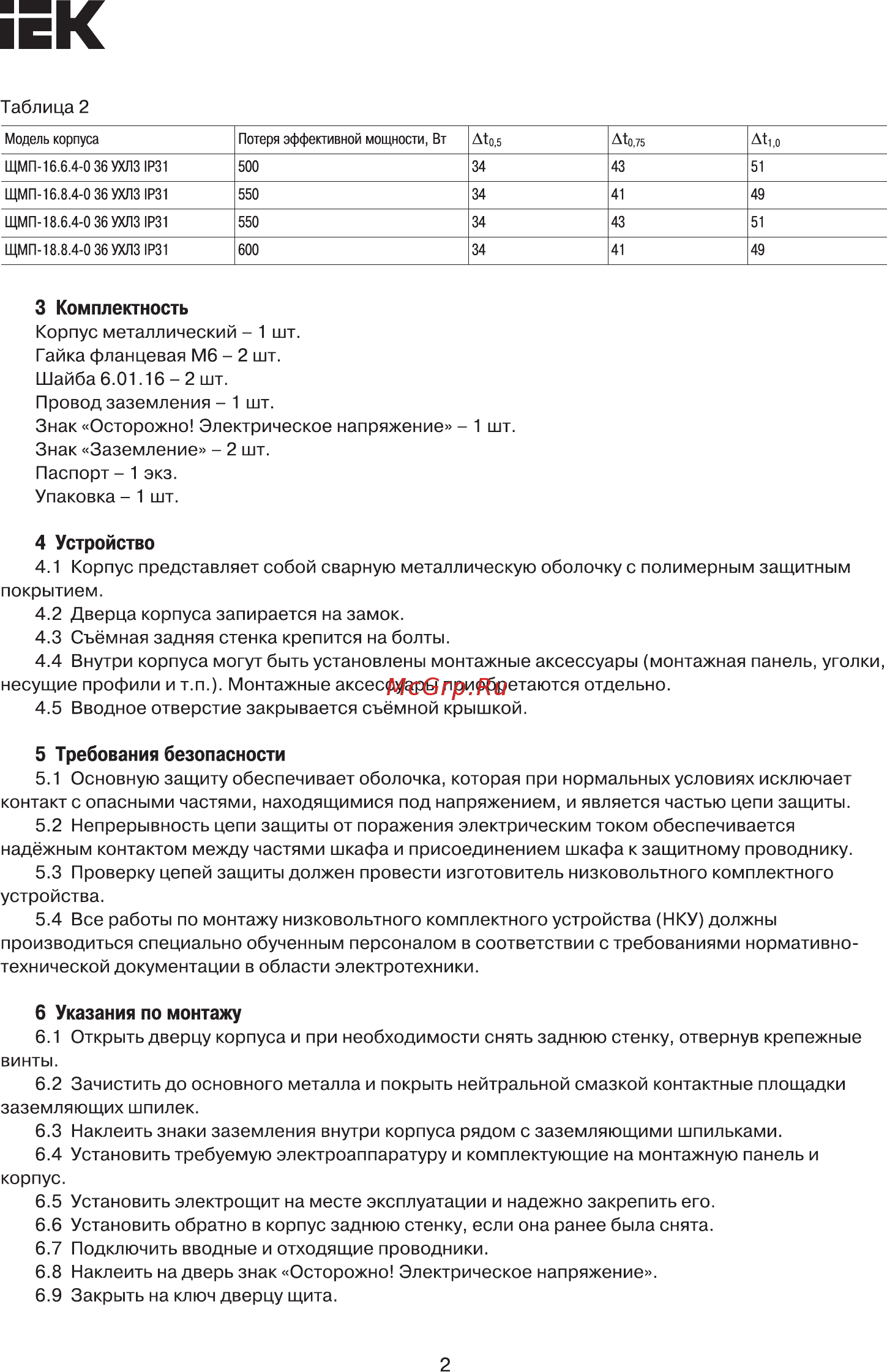 Iek ЩМП-18.6.4-0 36 УХЛ3 IP31 YKM40-1864-31 [2/4] Страница 2