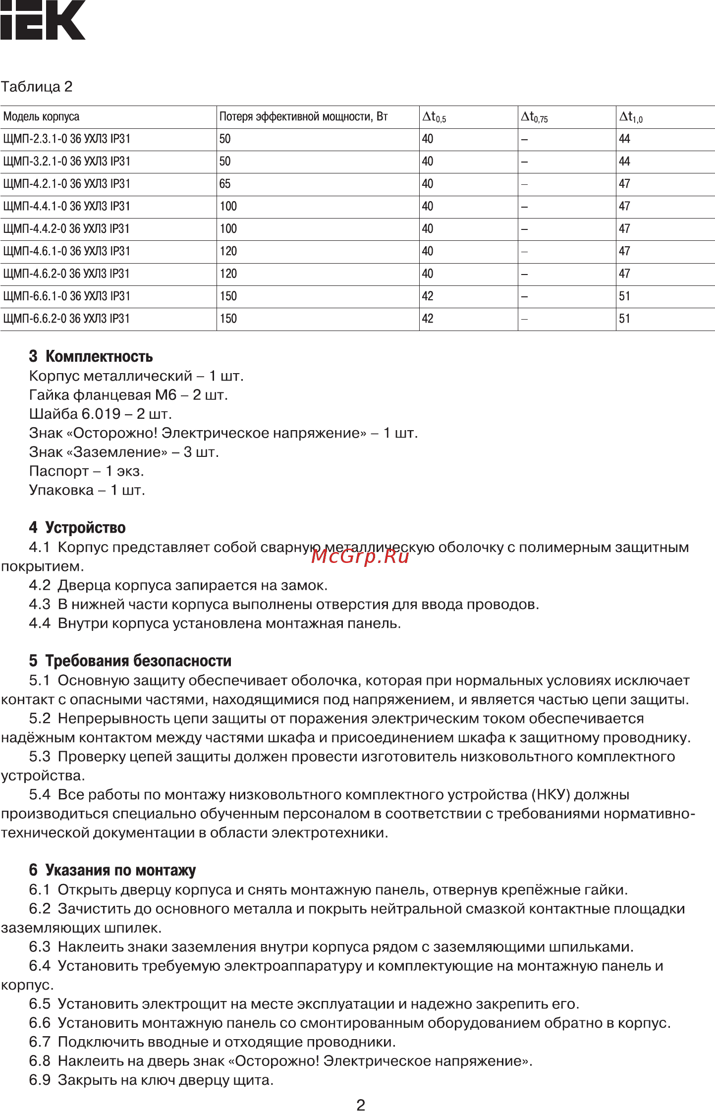 Iek ЩМП-4.4.2-0 36, УХЛ3, IP31, ИЭК YKM40-442-31 [2/4] Страница 2