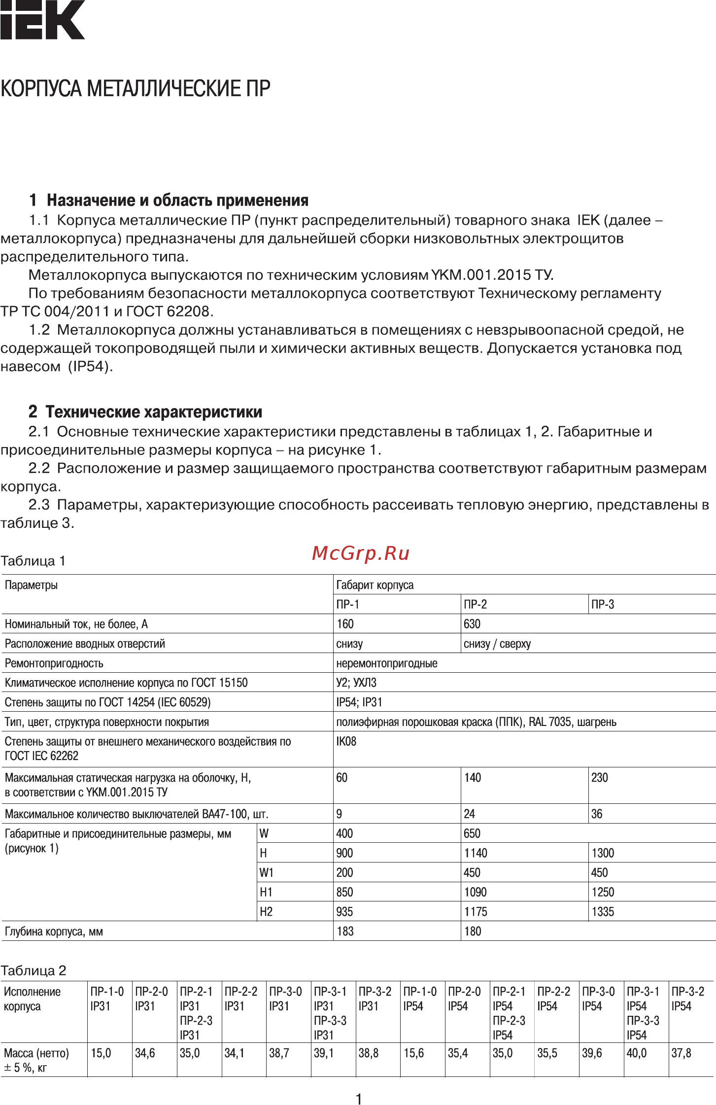 Iek ПР-3-3 У2 IP54 YKM14-03-3-54 Краткое руководство по эксплуатации онлайн