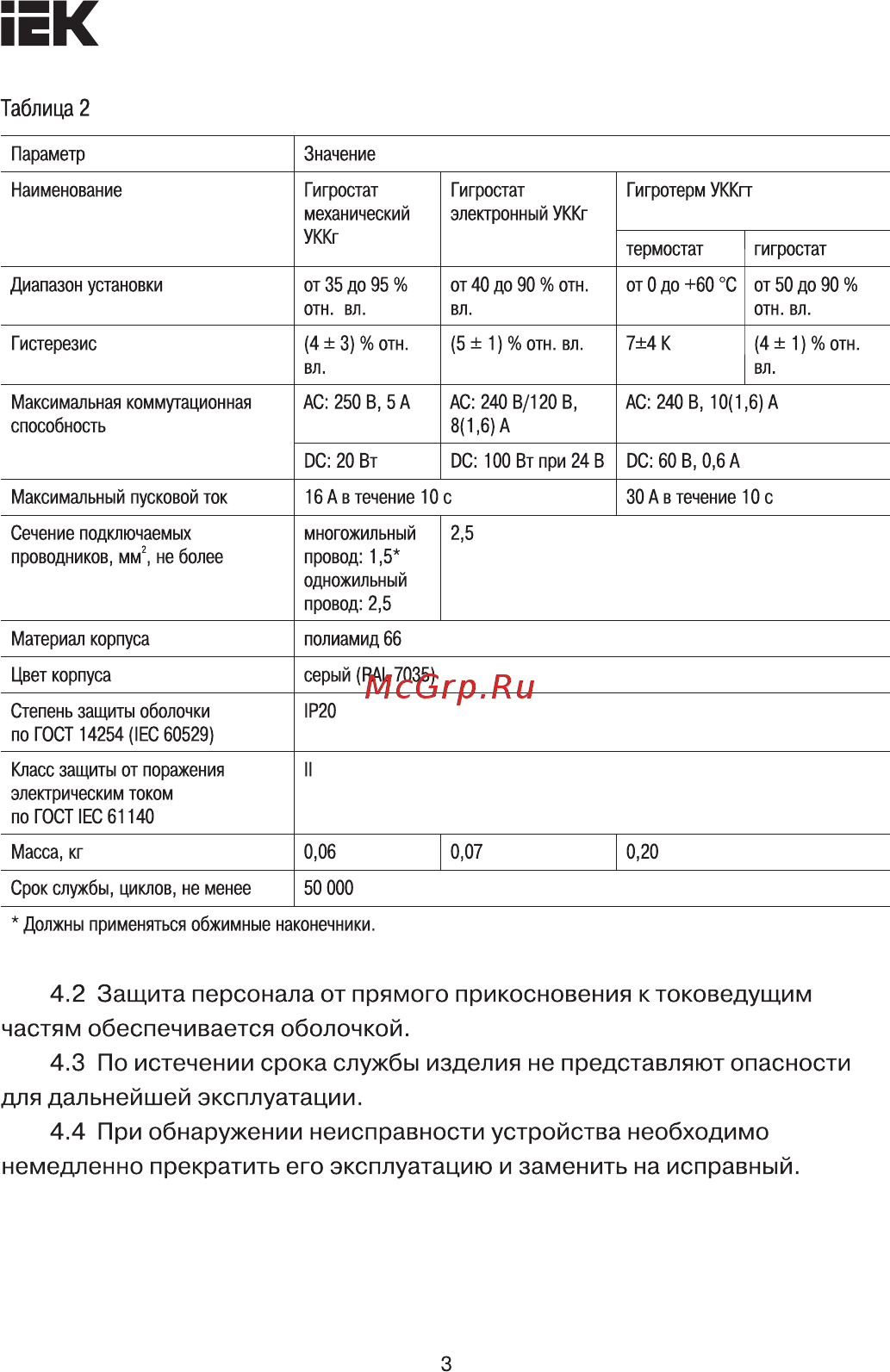 Iek от 35 до 95% RH YCE-MH-35-95 [3/11] Страница 3
