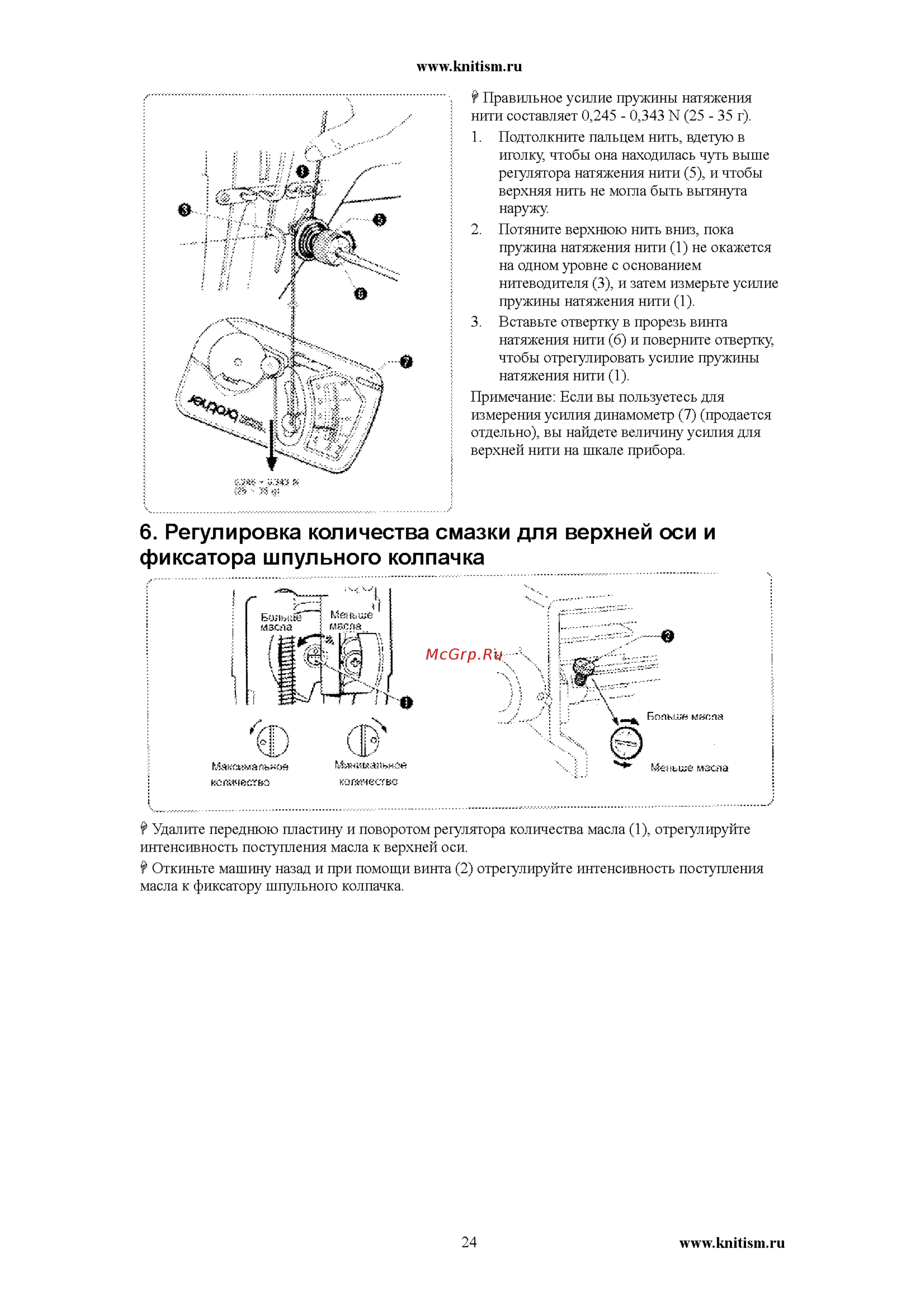 Aurora A-8700H [24/28] Регулировка количества смазки для верхней оси и фиксатора шпульного колпачка
