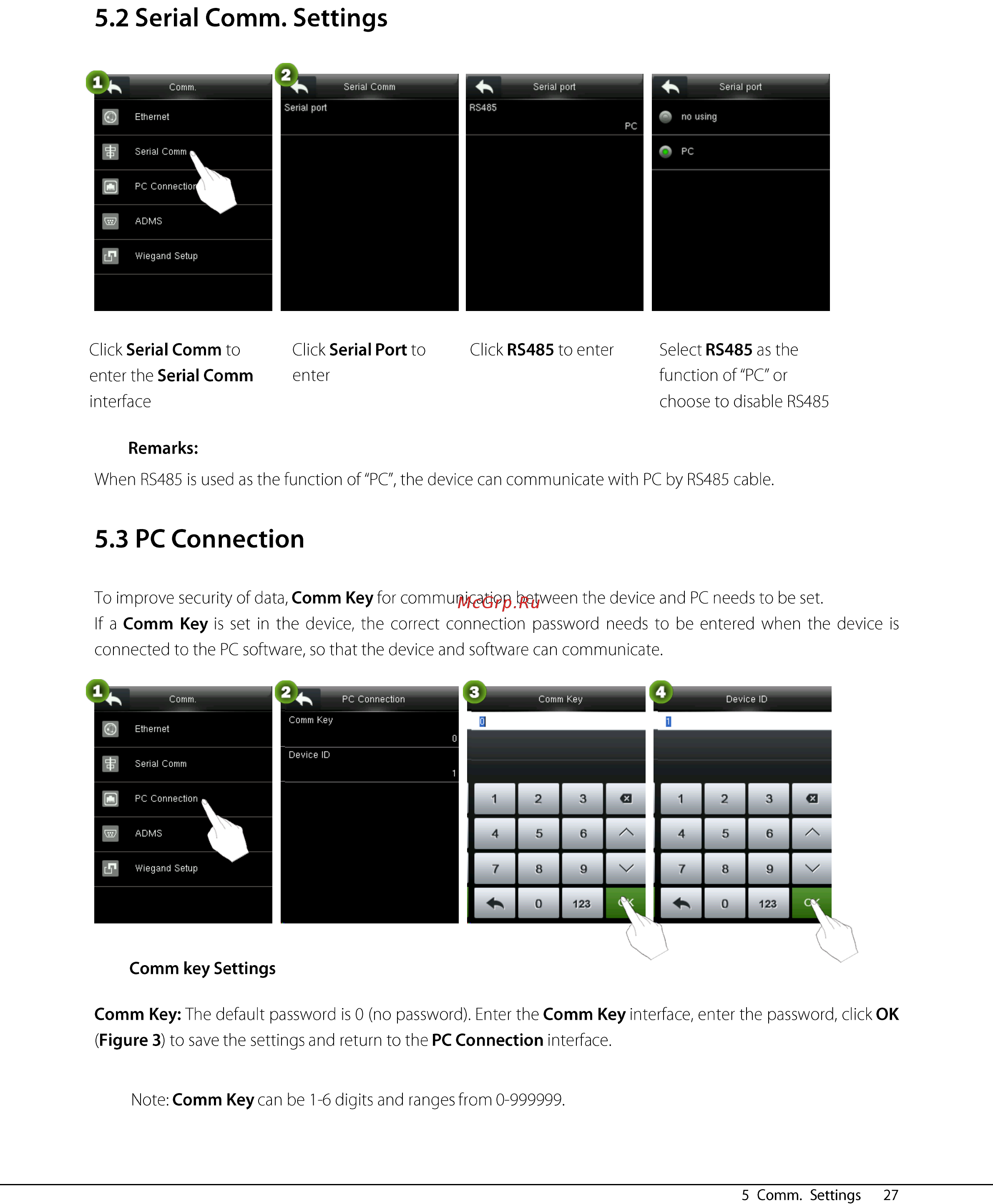 Zkteco inPulse [32/76] Serial comm settings